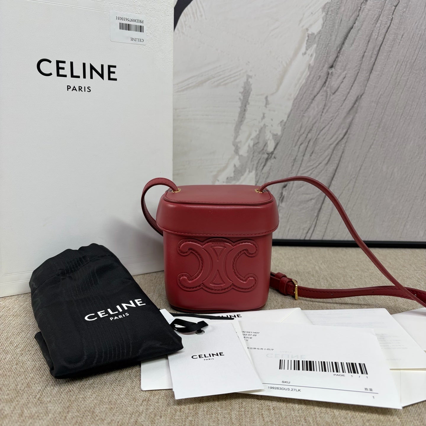 Celine - Triomphe Small Box - Calfskin leather - Burgundy - (mini)