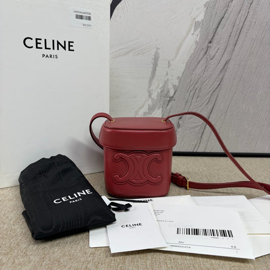 Celine - Triomphe Small Box - Calfskin leather - Burgundy - (mini)