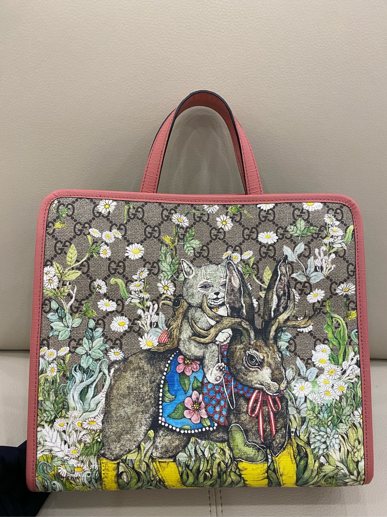 Gucci - Yuko Higuchi Cat and Rabbit Tote Bag - GG Supreme canvas with leather trim - Multicolour with Pink accents - (medium)