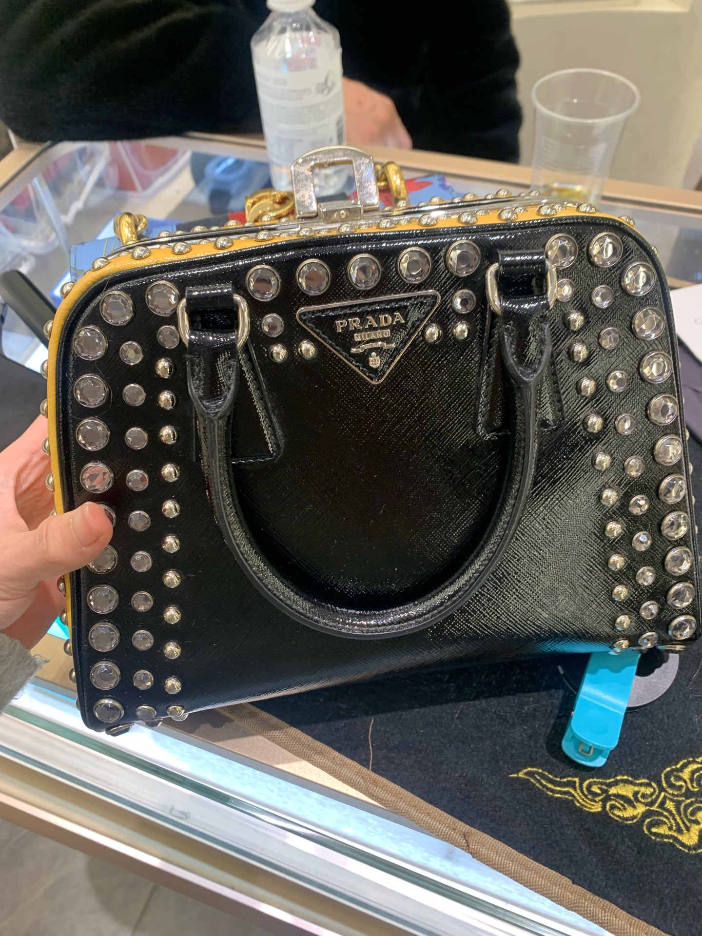 Prada - Gemstone Rivet Handbag (Limited Edition) - Saffiano leather - Black and Yellow - (medium)