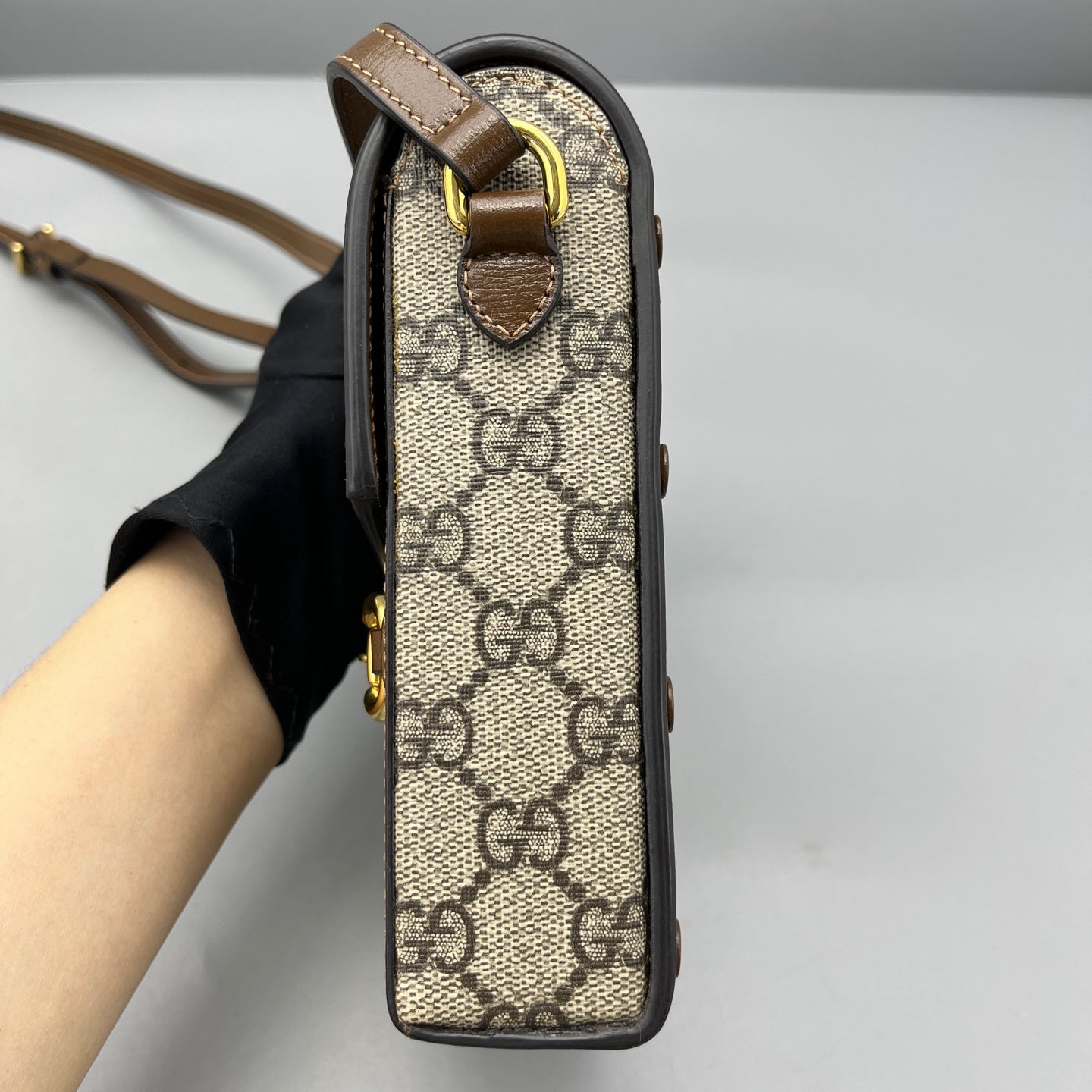 Gucci - Horsebit 1955 Phone Holder - GG Supreme canvas with leather trim - Brown - (mini)