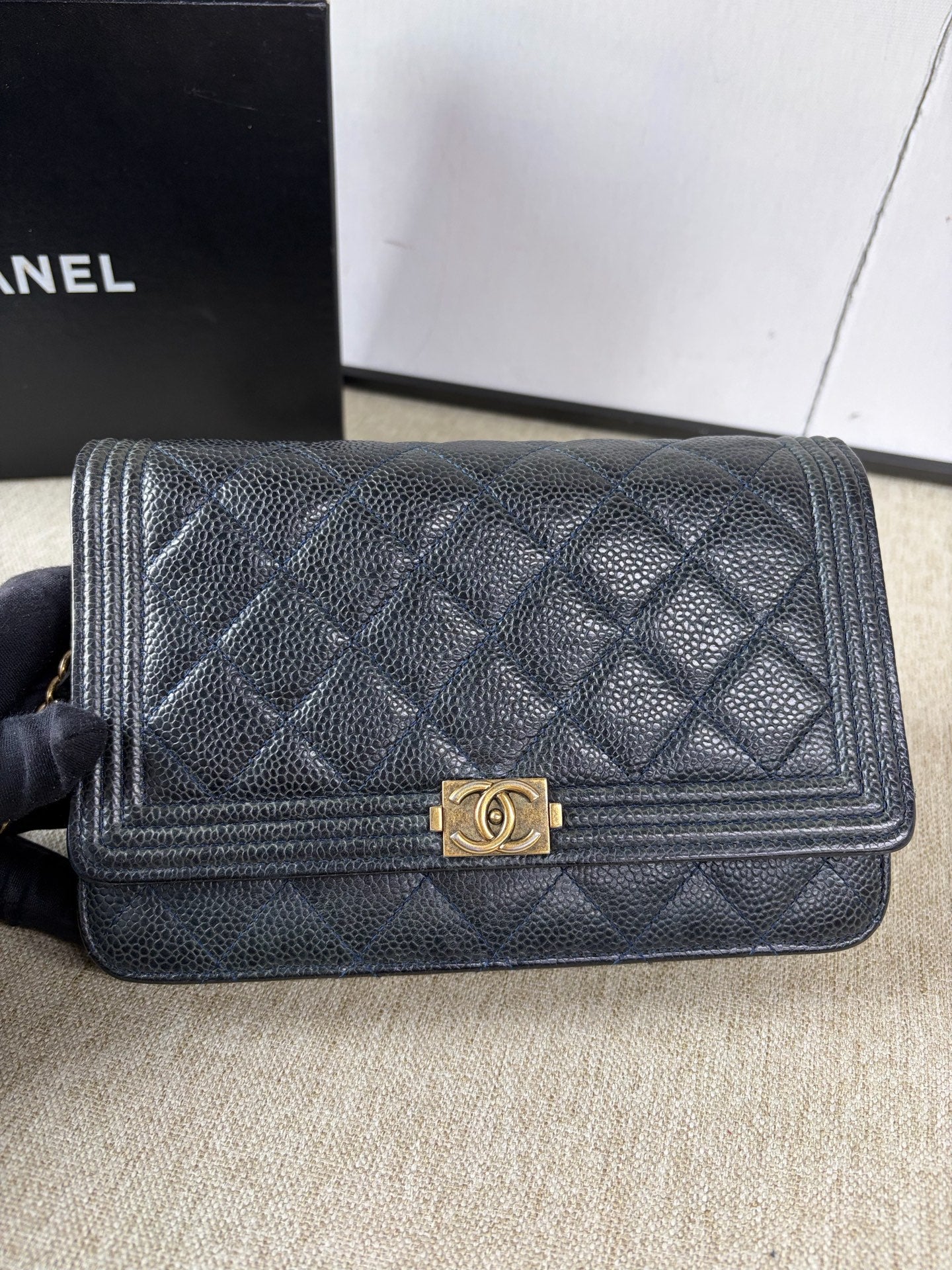 Chanel - Boy WOC (Wallet on Chain) - Grained calfskin leather - Blue - (mini)