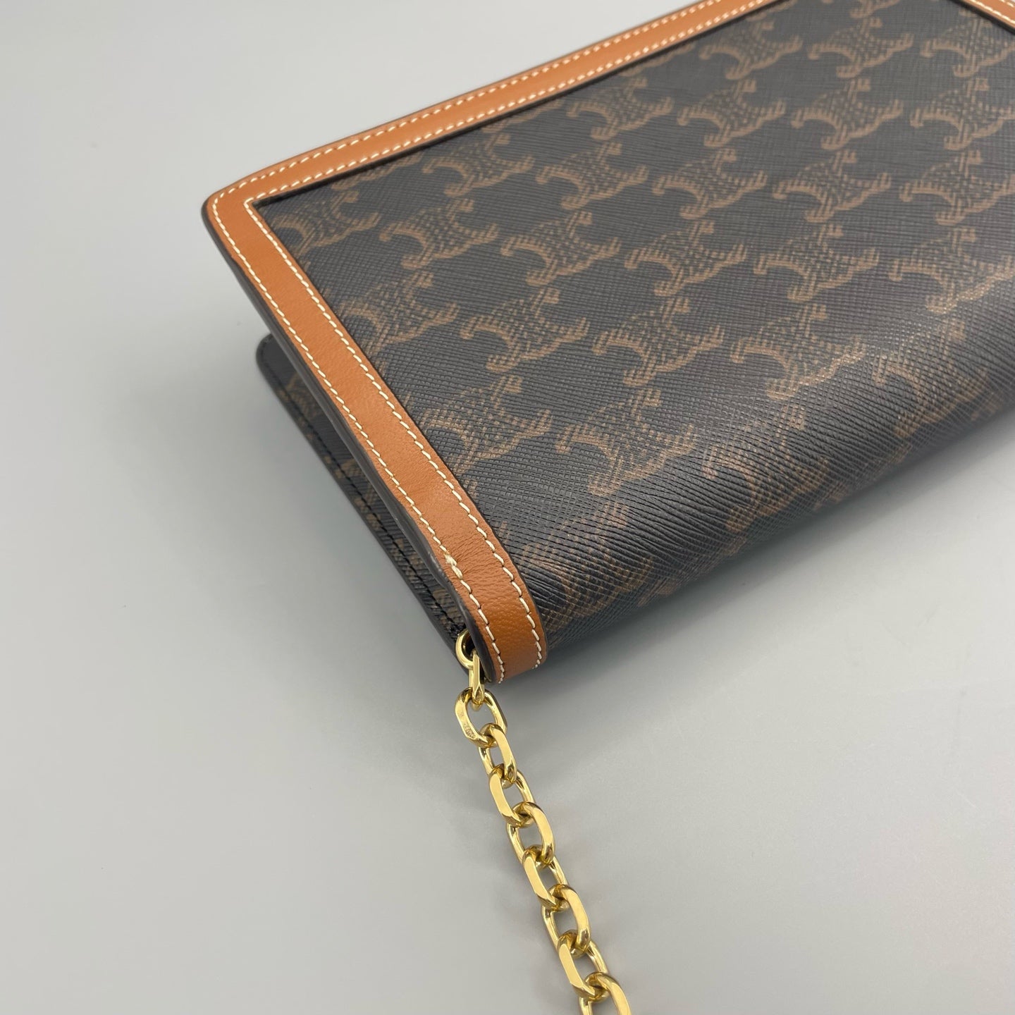 Celine - Triomphe WOC Envelope Chain Bag - Triomphe coated canvas with calfskin leather trim - Brown - (mini)
