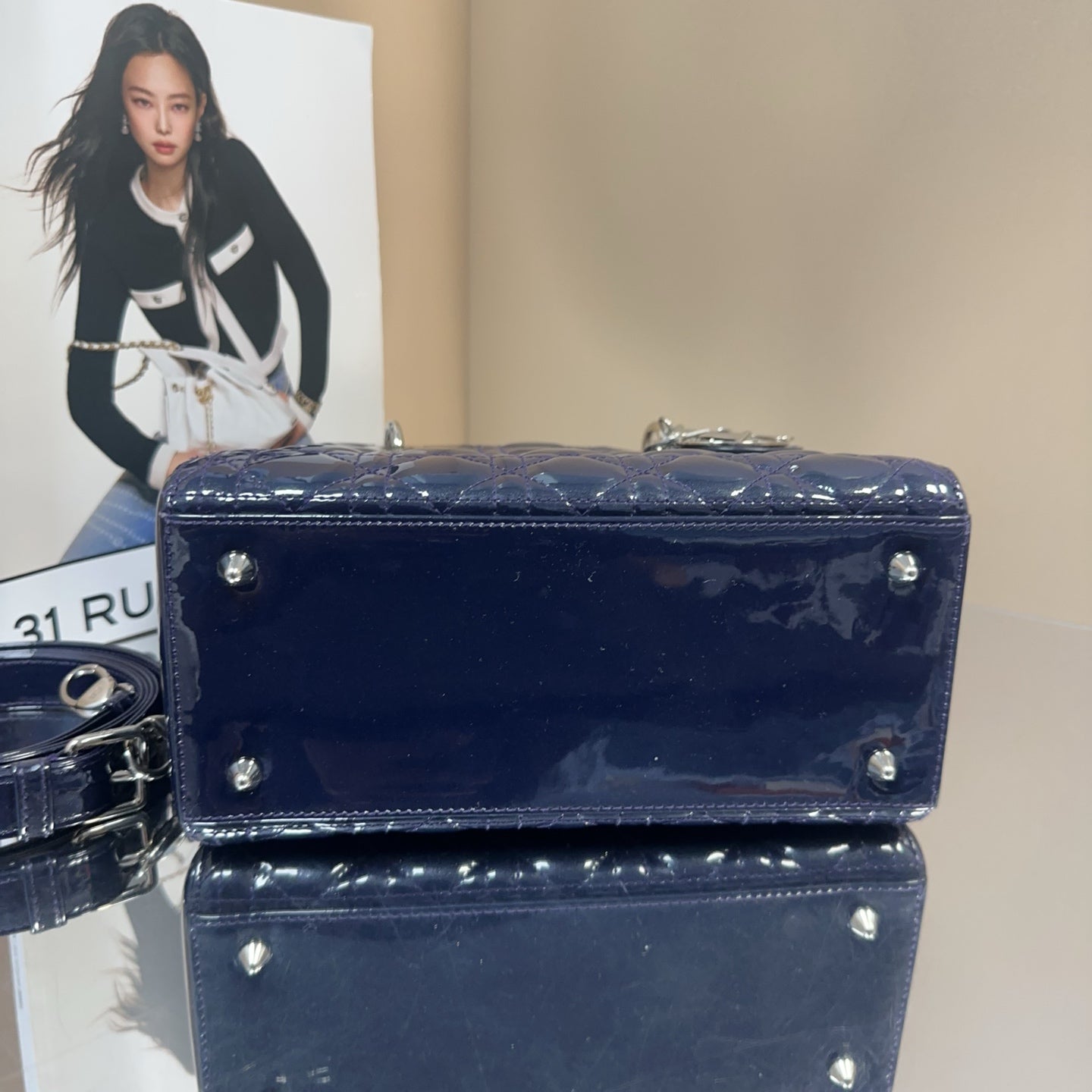 Dior - Lady Dior - Patent leather - Navy - (medium)
