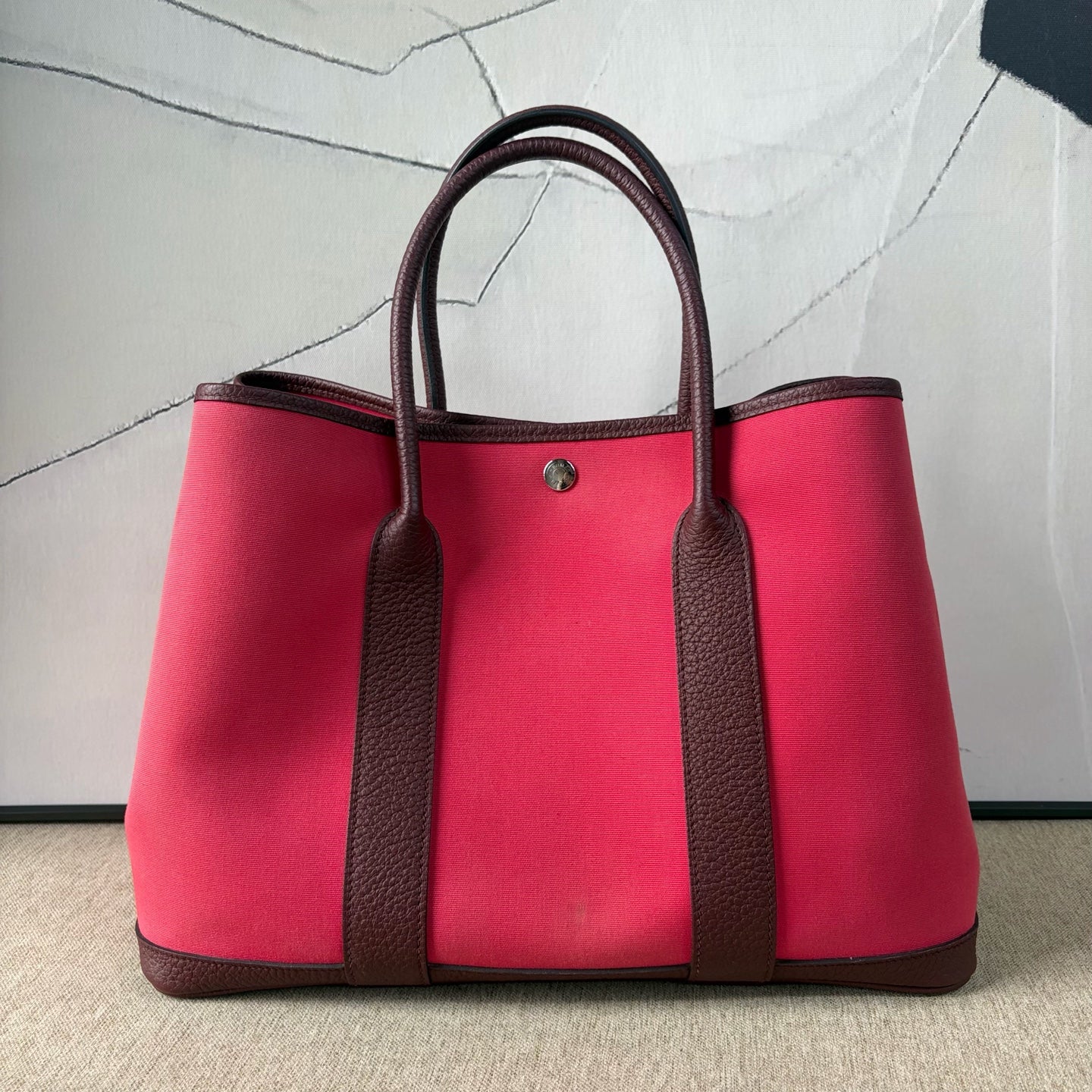 Hermès - Garden Party 36 - Canvas with Leather trim - Rose Red with Red-Brown accents - (Large)
