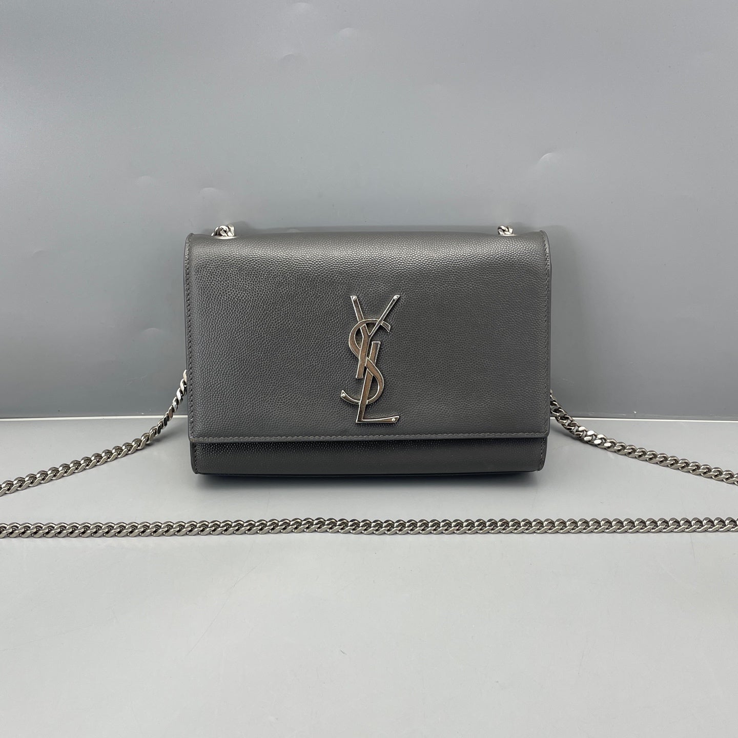 Saint Laurent - Kate Chain Bag - Grain de poudre embossed leather - Grey with Silver-Tone Hardware - (small)