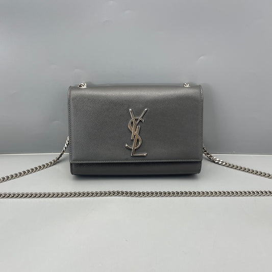 Saint Laurent - Kate Chain Bag - Grain de poudre embossed leather - Grey with Silver-Tone Hardware - (small)