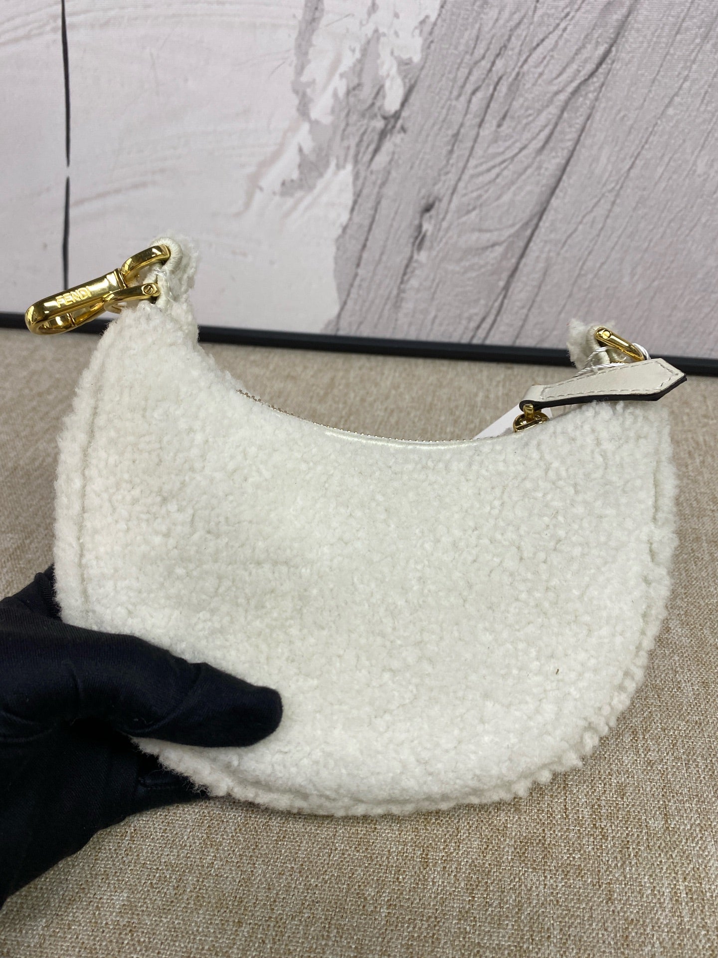 Fendi - Crescent Bag CE8629 - Lambswool felt - White with Gold-Tone Hardware - (mini)