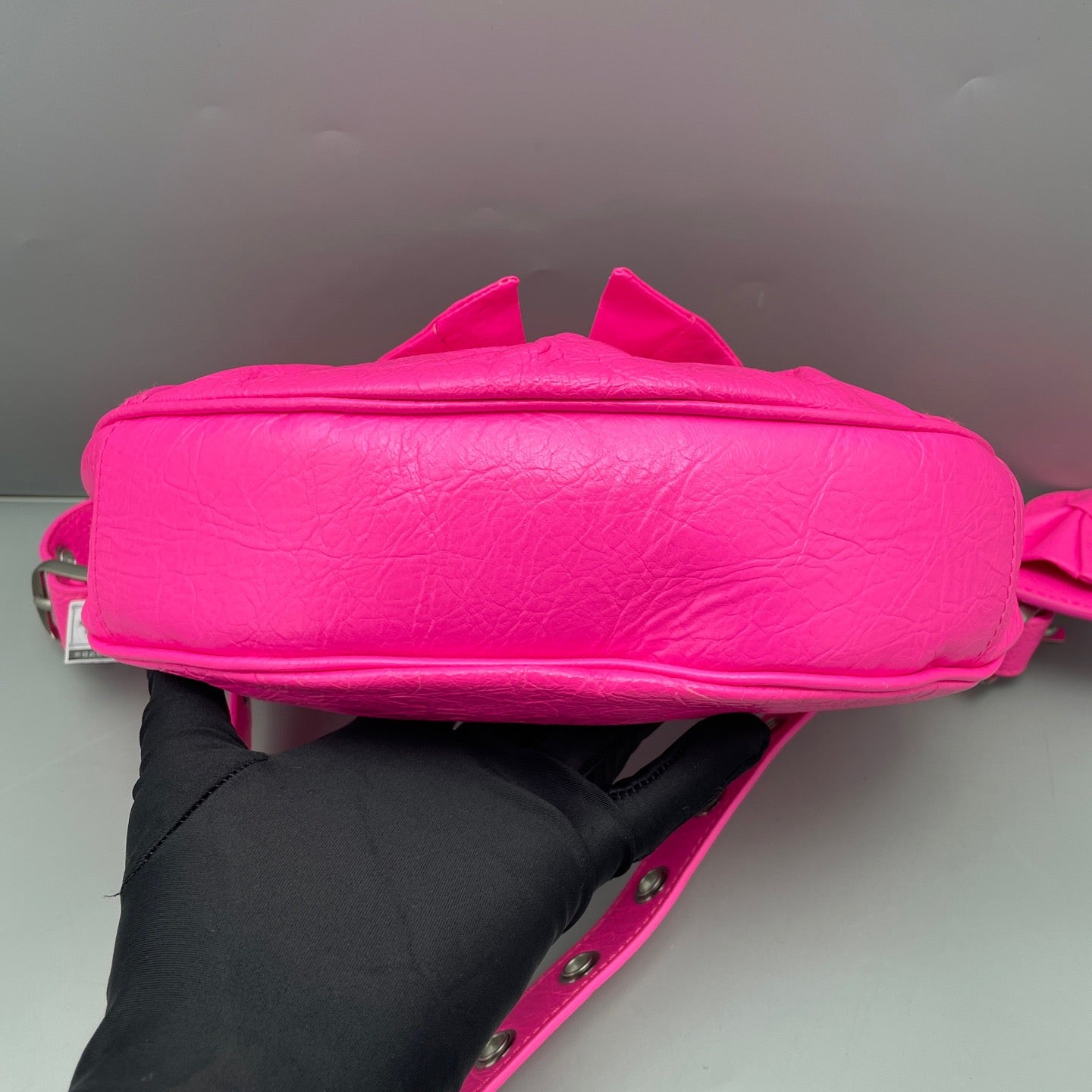 Balenciaga - Bow Detail Crescent Shoulder Bag - Distressed lambskin leather - Fuchsia - (Mini)