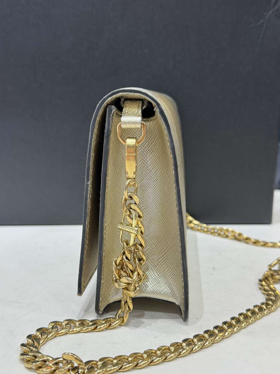 Prada - Saffiano Leather Wallet on Chain - Saffiano leather - Gold - (mini)