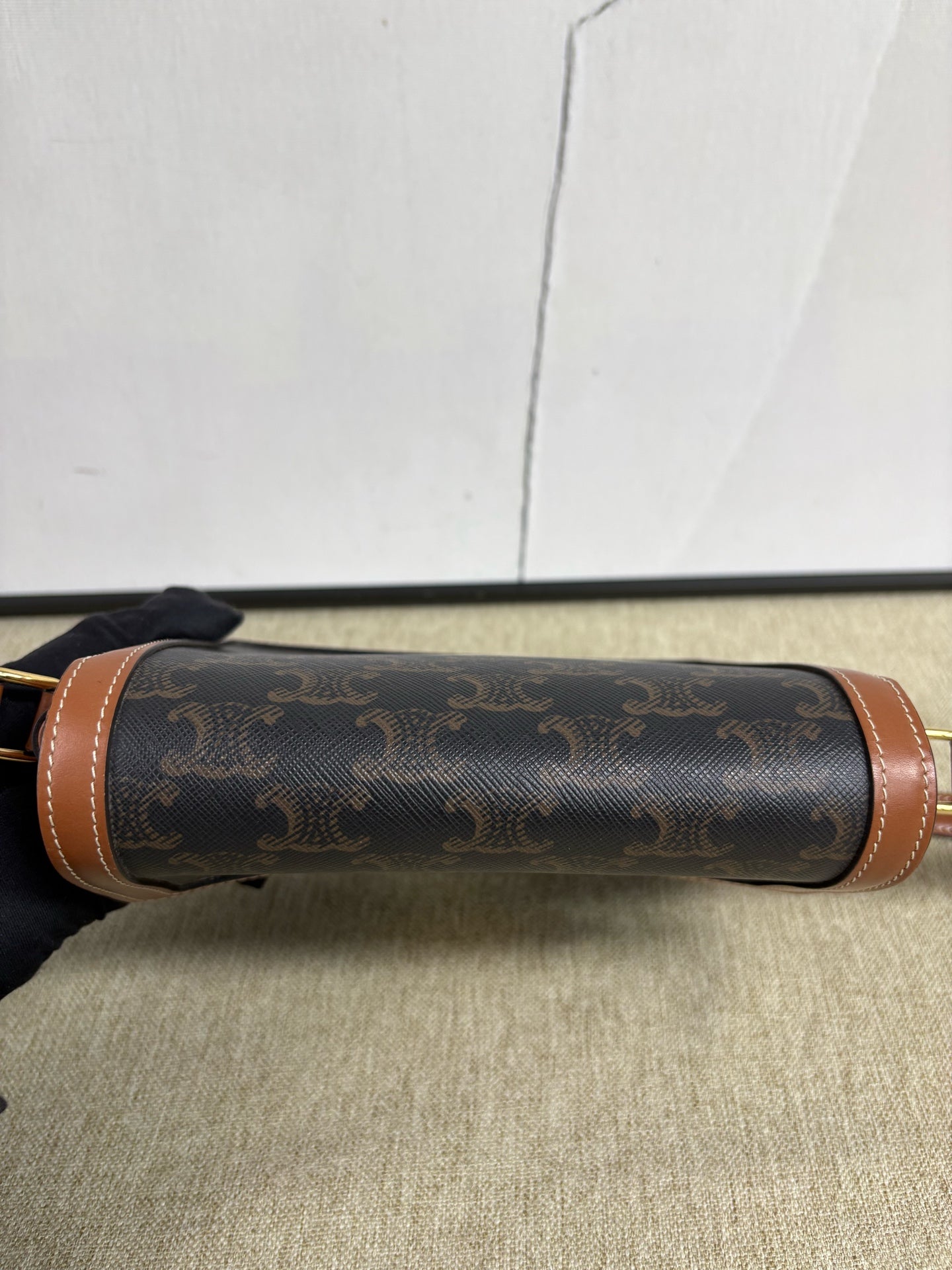 Celine - Triomphe Teen Box - Monogram canvas with calfskin leather trim - Brown and Black with Camel accents - (small)
