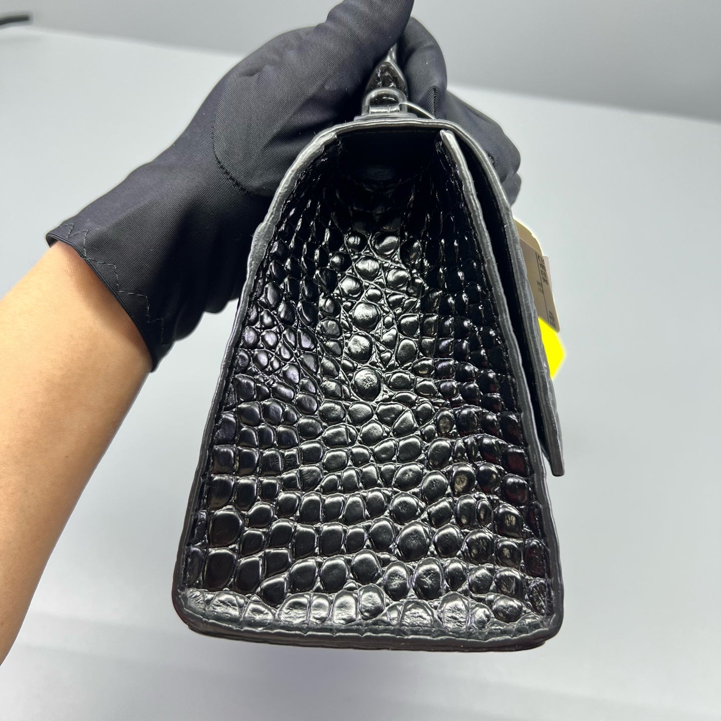 Balenciaga - Hourglass Bag - Crocodile-embossed calfskin leather - Black - (mini)