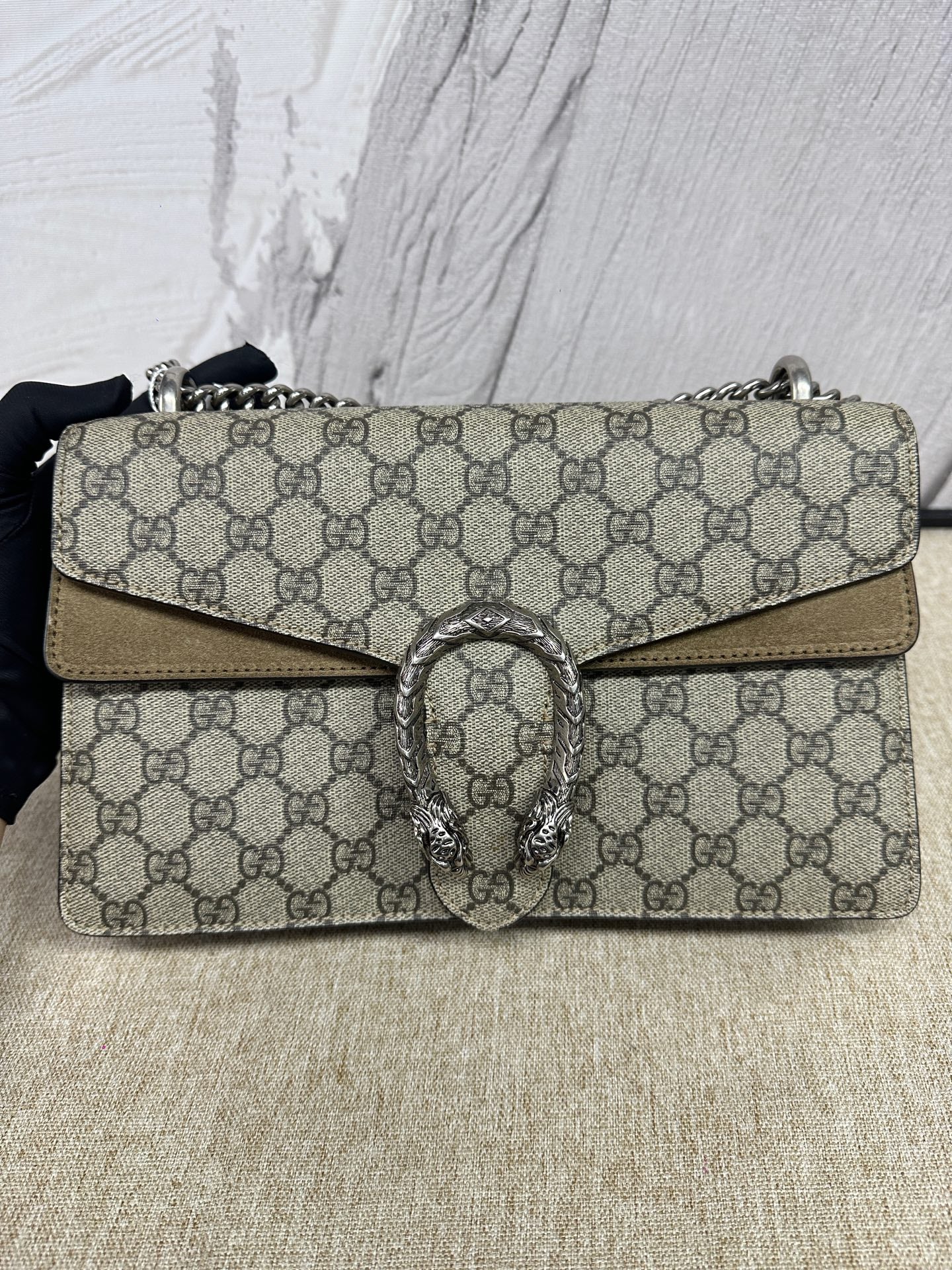 Gucci - Dionysus Shoulder Bag - GG Supreme coated canvas with suede trim - Beige - (Medium)