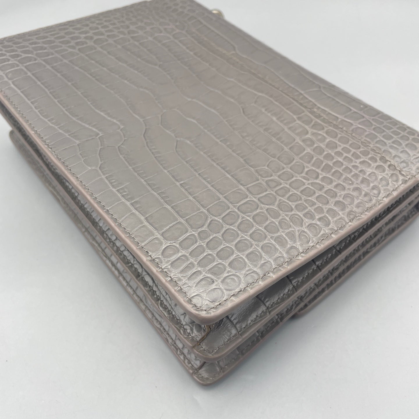 Saint Laurent - Sunset - Calfskin leather with crocodile embossing - Grey - (Medium)