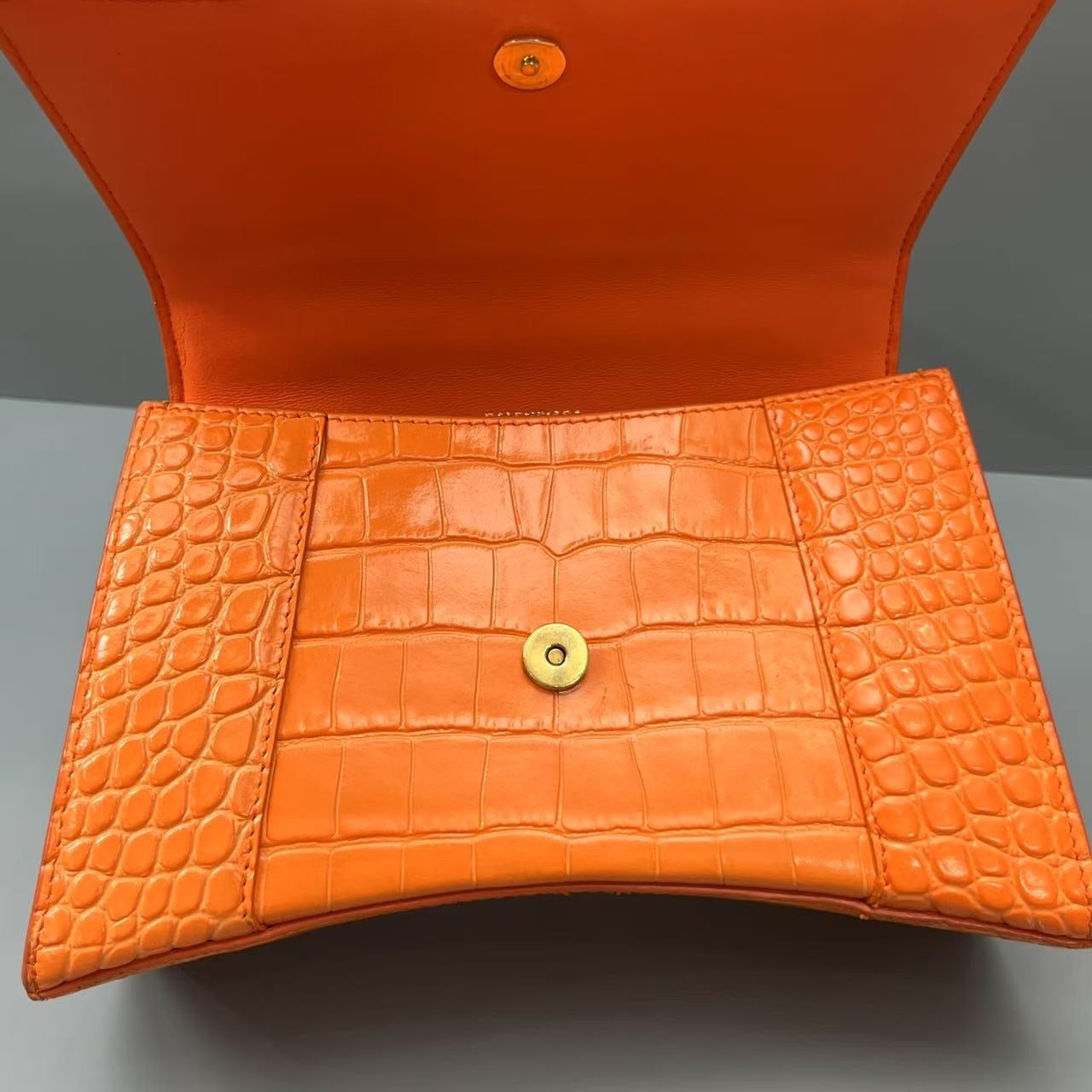 Balenciaga - Hourglass Top Handle Bag S - Crocodile-embossed calfskin leather - Orange - (Small)