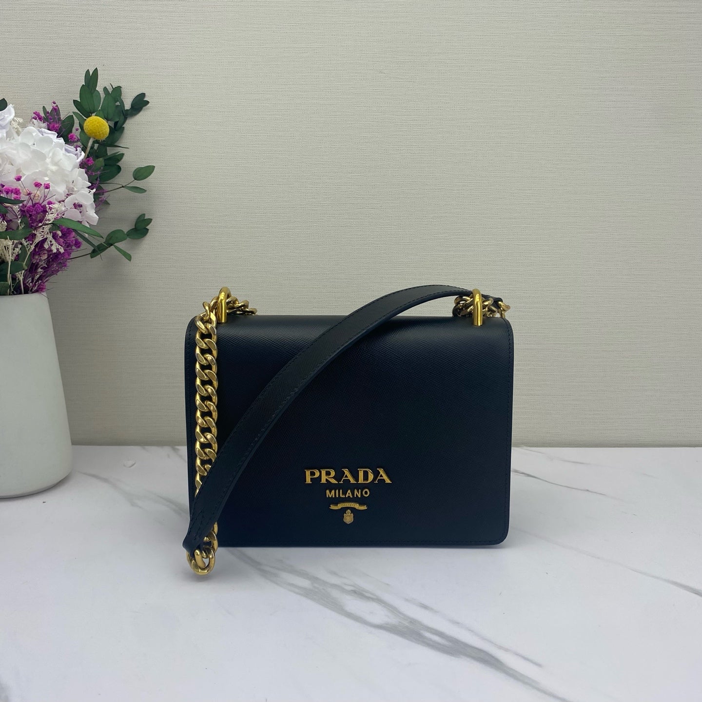 Prada - Saffiano Chain Crossbody Bag - Saffiano leather - Black - (Mini)
