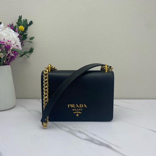 Prada - Saffiano Chain Crossbody Bag - Saffiano leather - Black - (Mini)