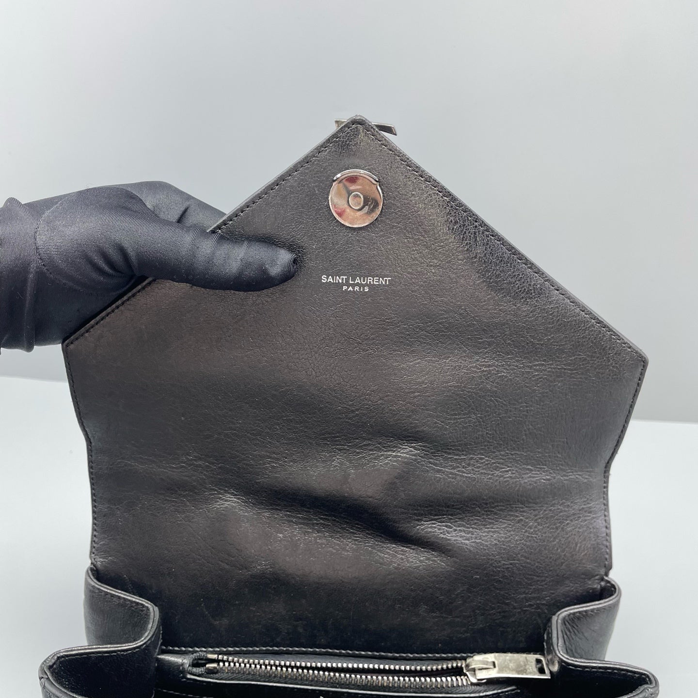 Saint Laurent - College Monogram Bag - Leather - Metallic Black - (Small)
