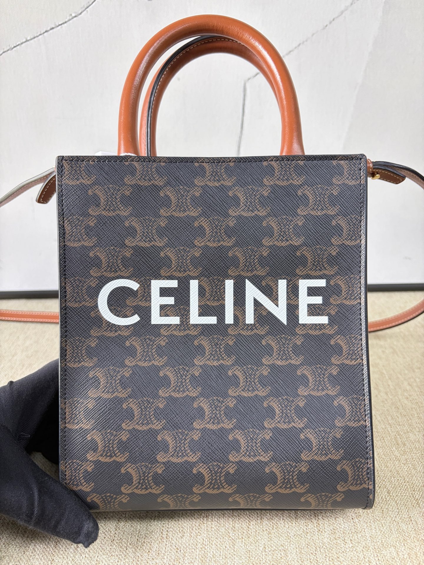 Celine - Triomphe Canvas Mini Vertical Cabas - Triomphe coated canvas with calfskin leather trim - Brown - (mini)