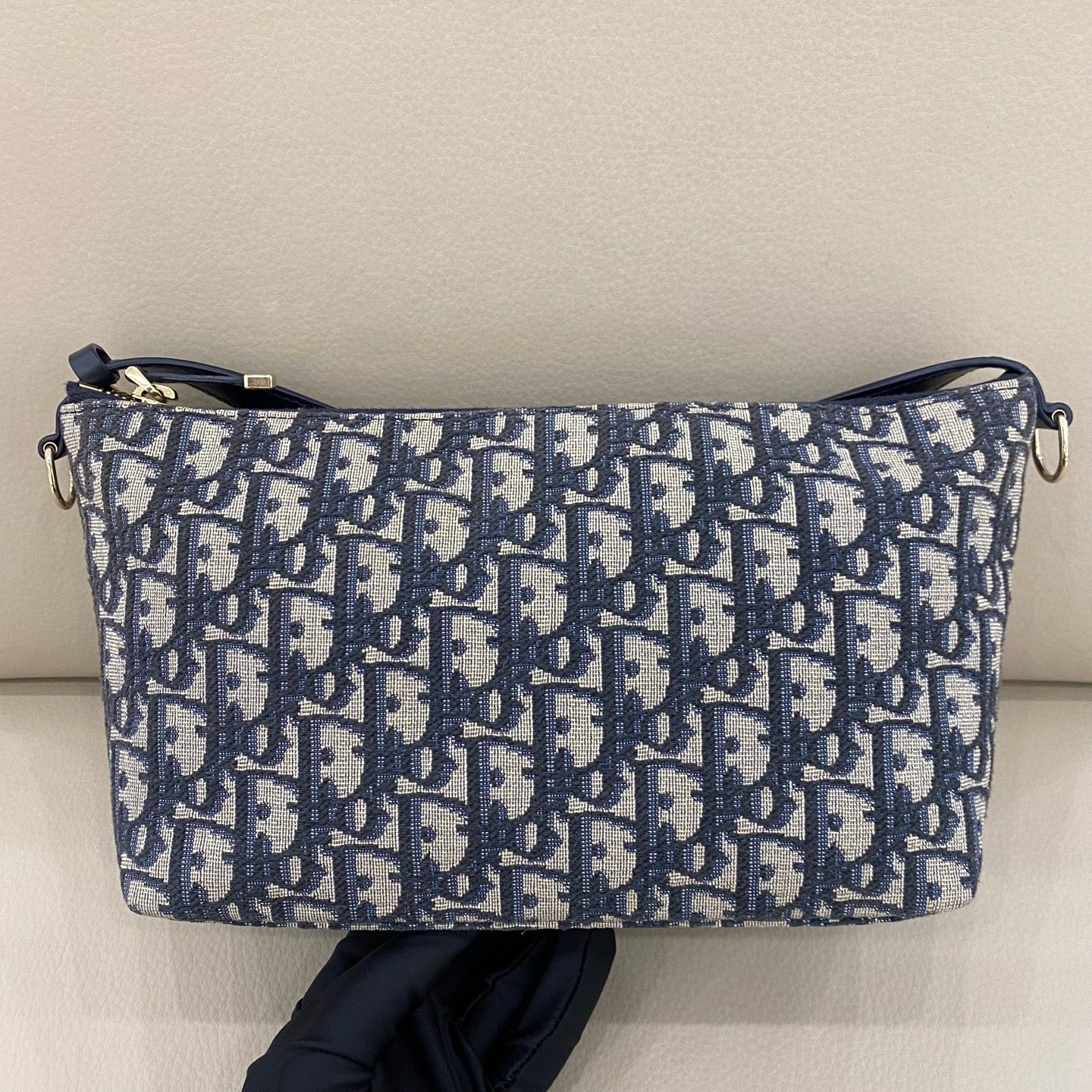 Dior - Oblique Hobo Bag - Embroidered canvas with leather trim - Navy - (small)