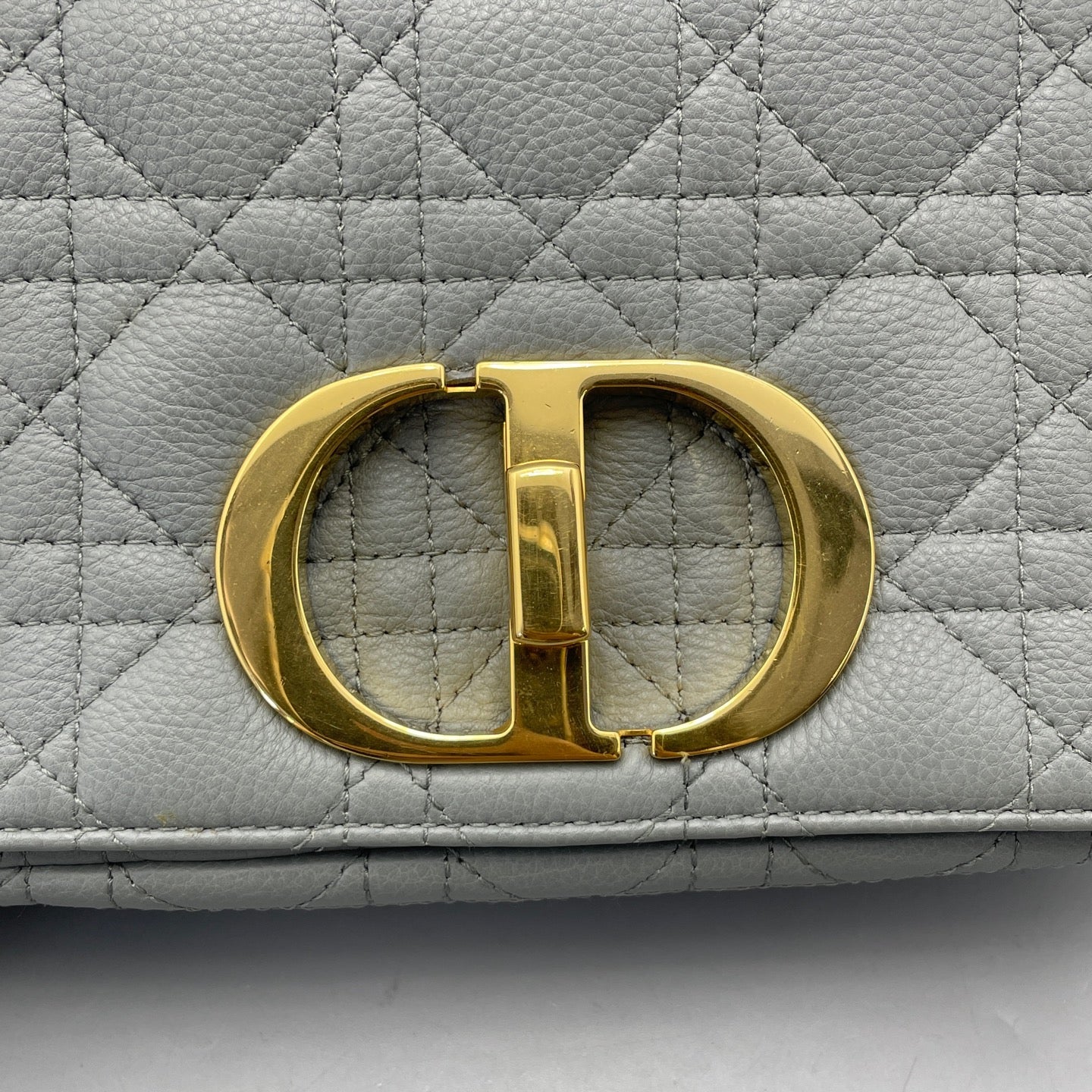 Dior - Caro Chain Bag - Grained leather - Dusty Blue with Gold-Tone Hardware - (Small)