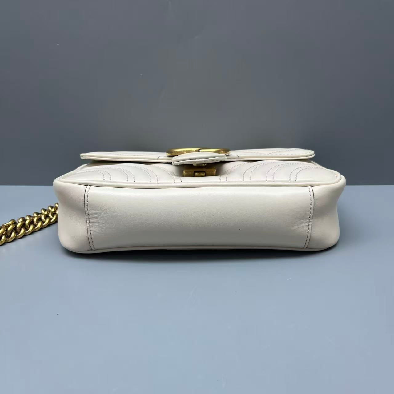 Gucci - GG Marmont Small Chain Shoulder Bag - Leather - White - (Small)