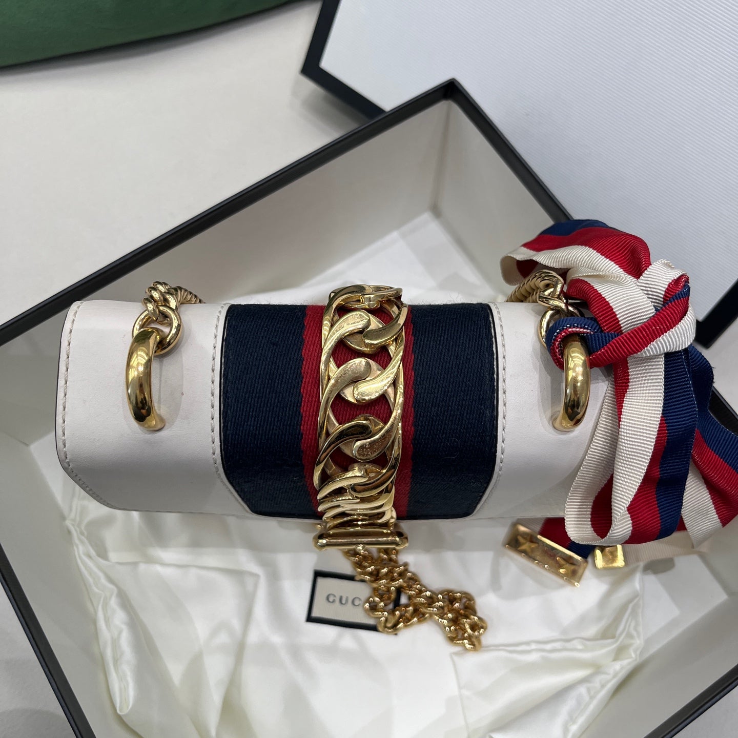 Gucci - Sylvie Small Shoulder Bag - Leather with Web stripe accent - White - (small)
