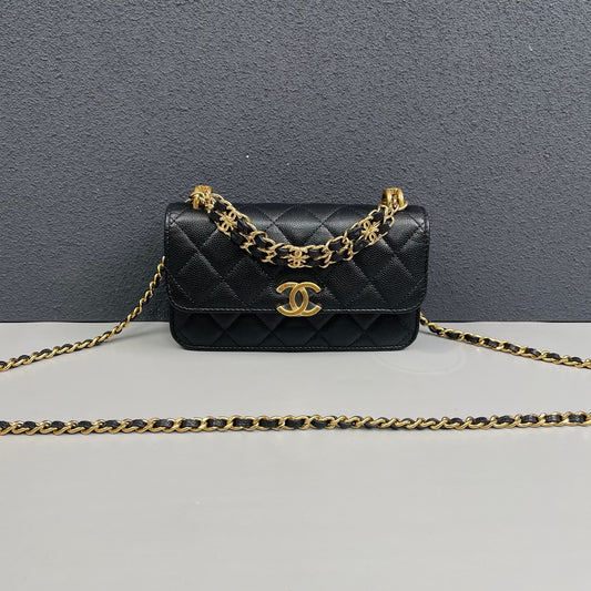 Chanel - Mini WOC (Wallet on Chain) - Grained calfskin leather - Black - (mini)