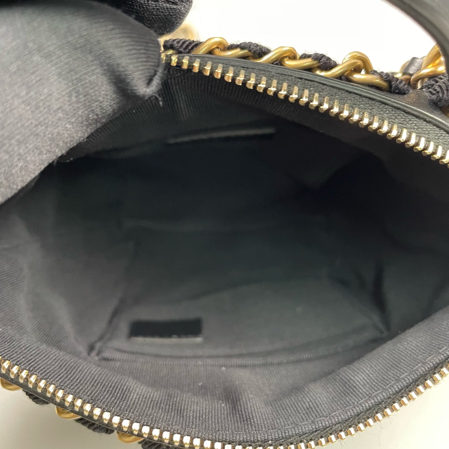 Chanel - Mini Top Handle Crossbody Pouch Bag - Satin with leather trim - Black with Gold-Tone Hardware - (Mini)