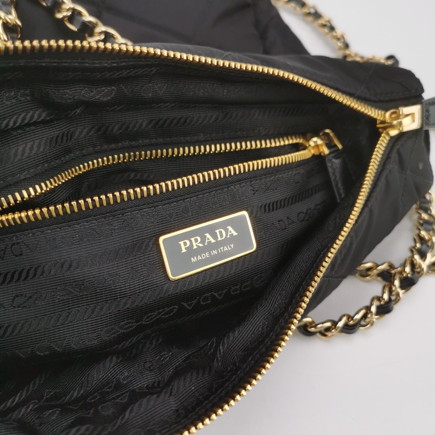 Prada - Quilted Tessuto Chain Shoulder Bag - Quilted Tessuto nylon with Saffiano leather trim - Black - (Medium)