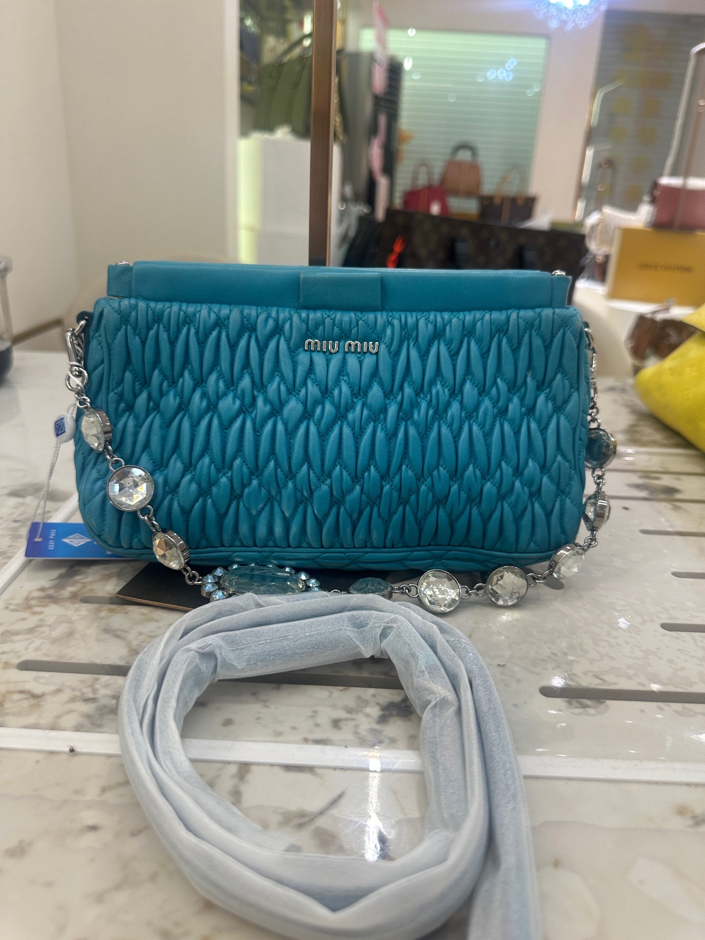 Miu Miu - Matelassé Crystal Bag - Leather - Blue - (small)