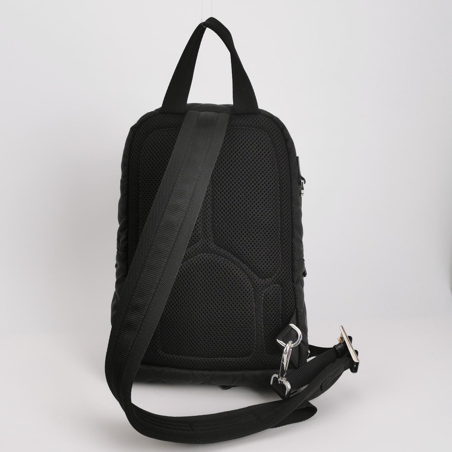 Prada - 2VZ013 Badge Style Chest/Crossbody Bag - Tessuto Nylon with Saffiano Leather Accents - Black - (medium)