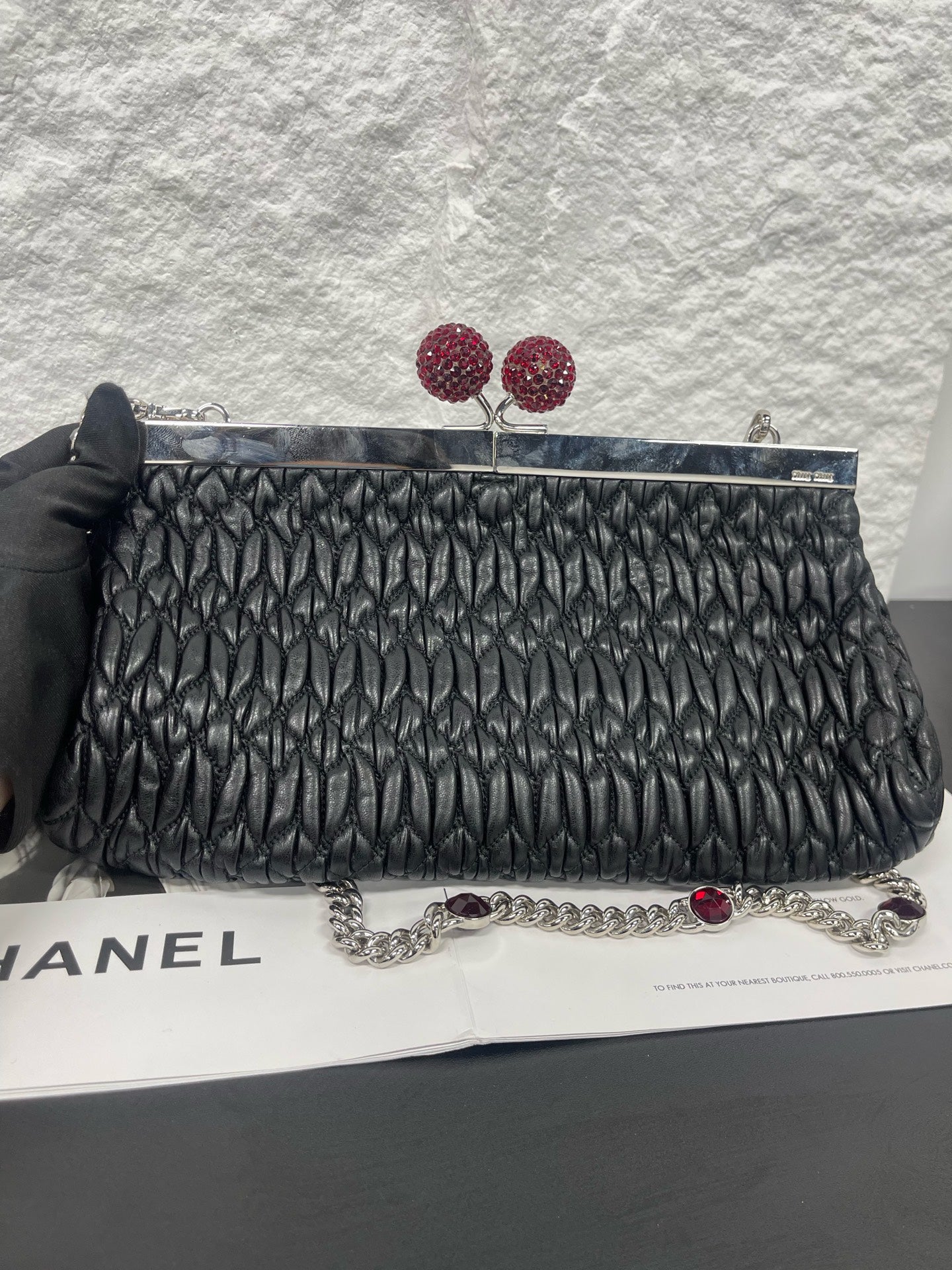 Miu Miu - Cherry Clasp Chain Bag - Leather - Black - (small)