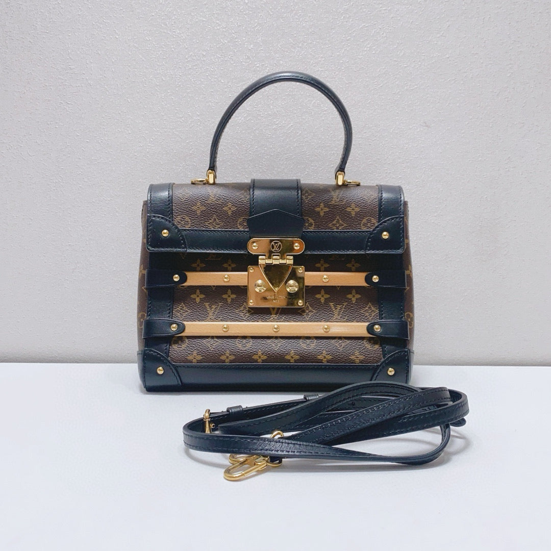 Louis Vuitton - Trianon PM Box Bag - Monogram coated canvas with black leather trim - Brown - (mini)