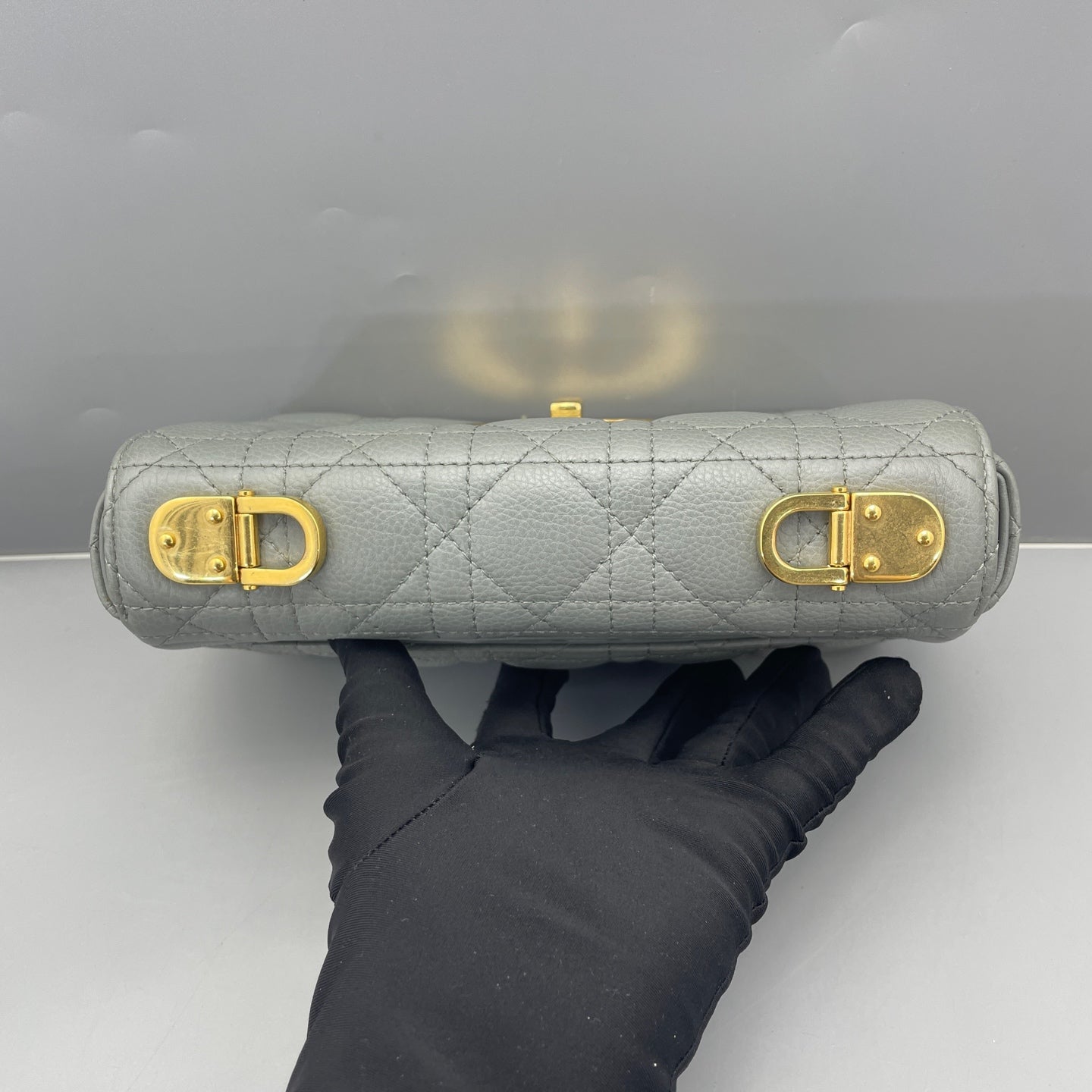 Dior - Caro Chain Bag - Grained leather - Dusty Blue with Gold-Tone Hardware - (Small)