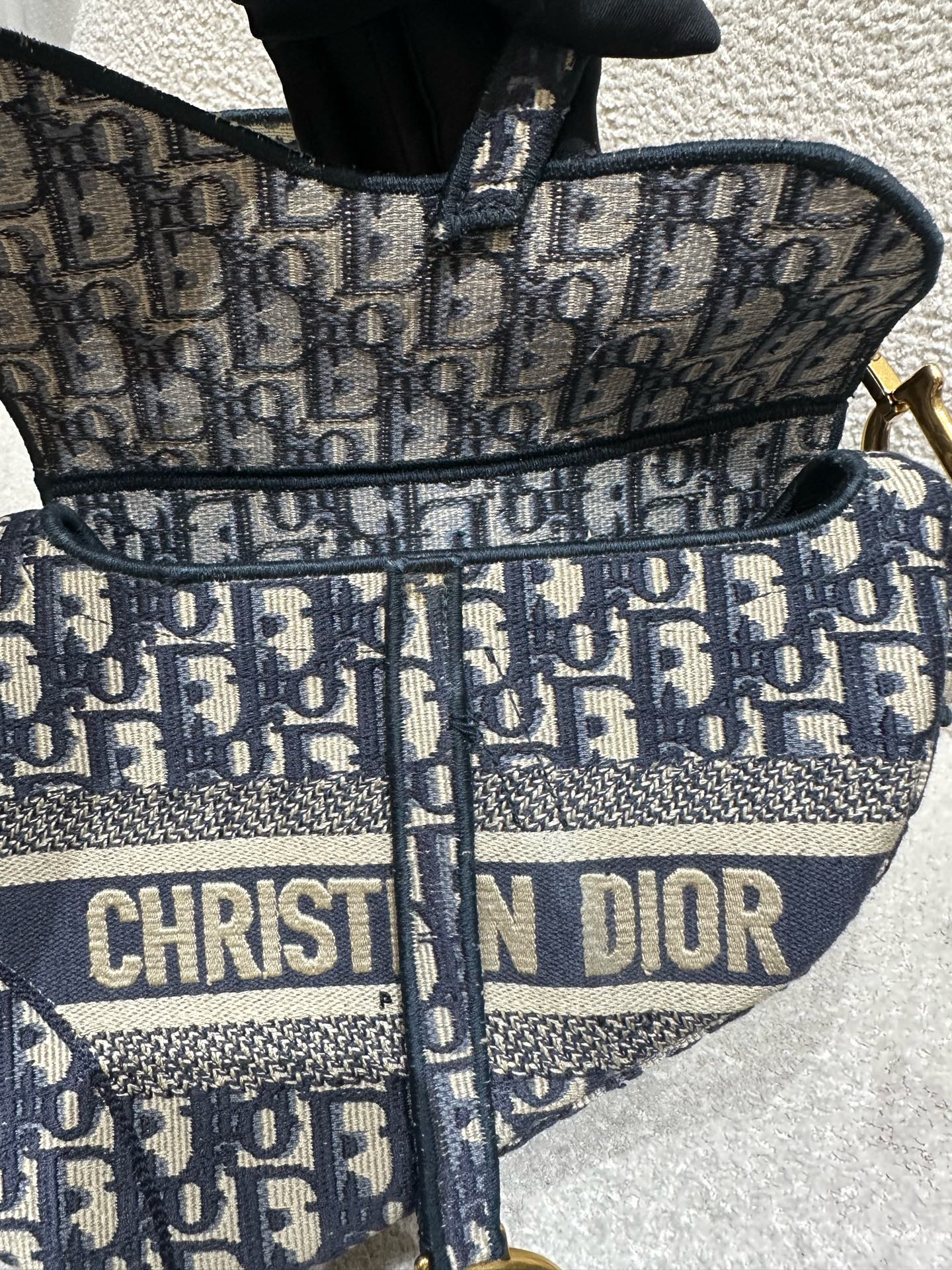 Dior - Saddle Bag - Embroidered canvas - Navy - (Medium)