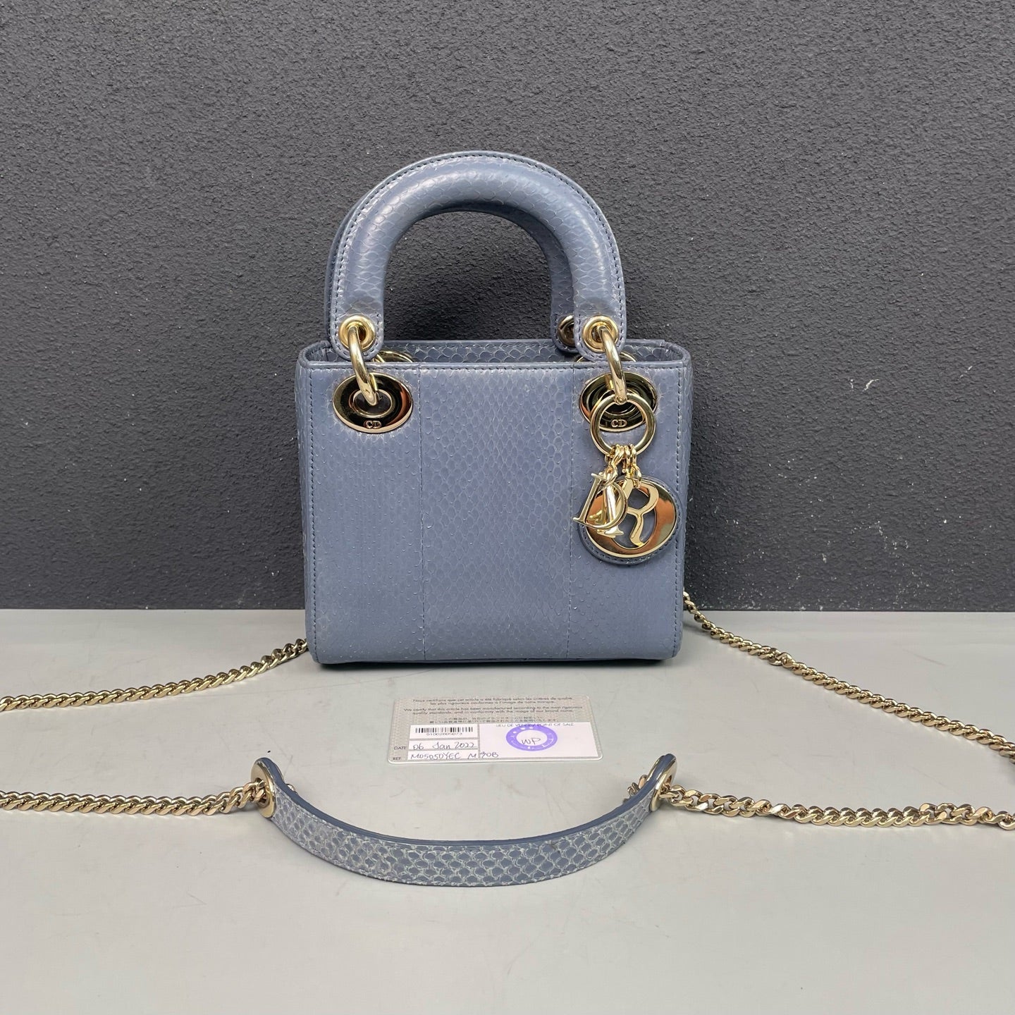 Dior - Lady Dior Mini - Python leather - Dusty Blue with Gold-Tone Hardware - (mini)
