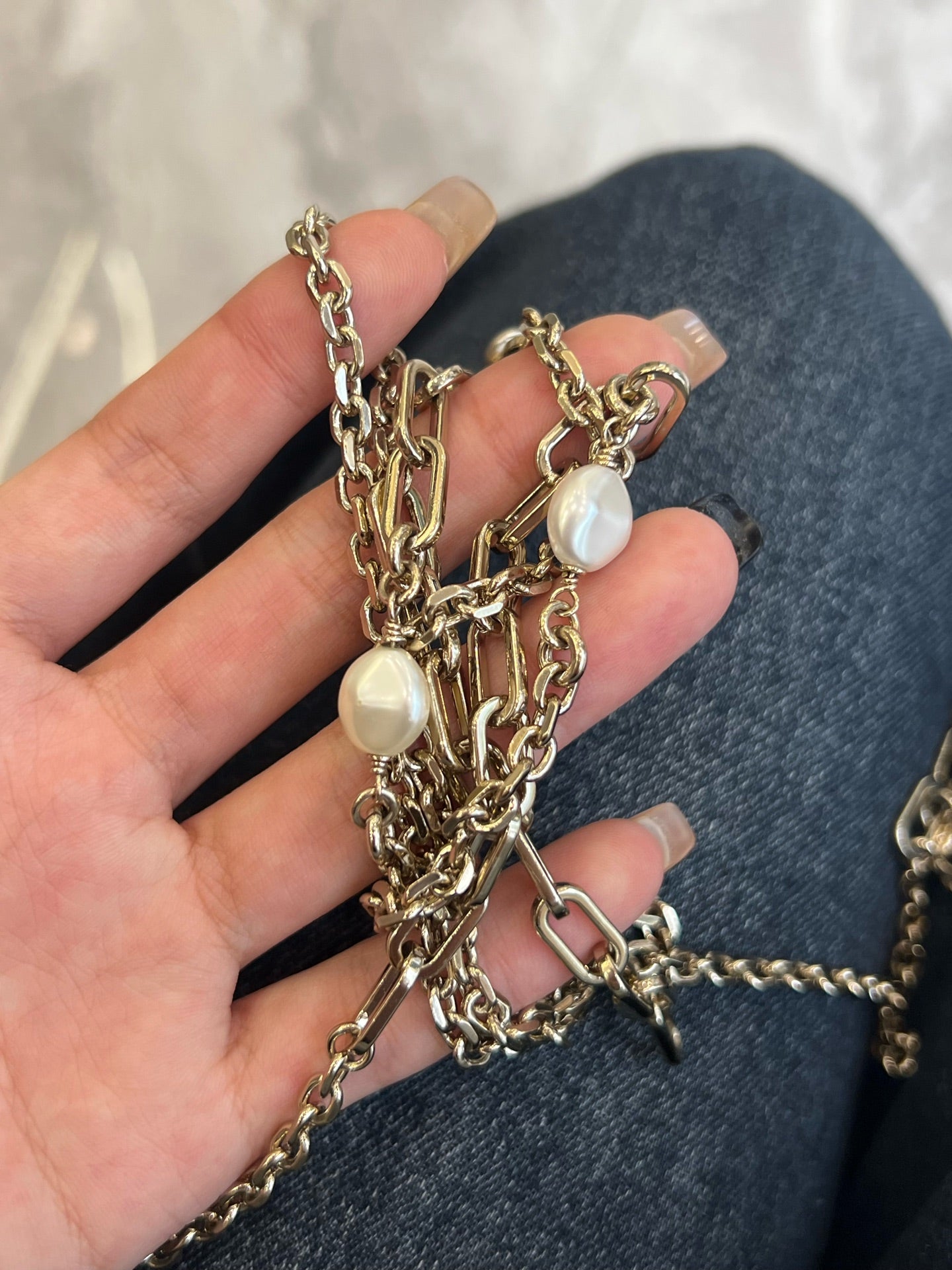 Dior - Daily Miss Lady WOC Pearl Chain Bag - Leather - Blue - (mini)