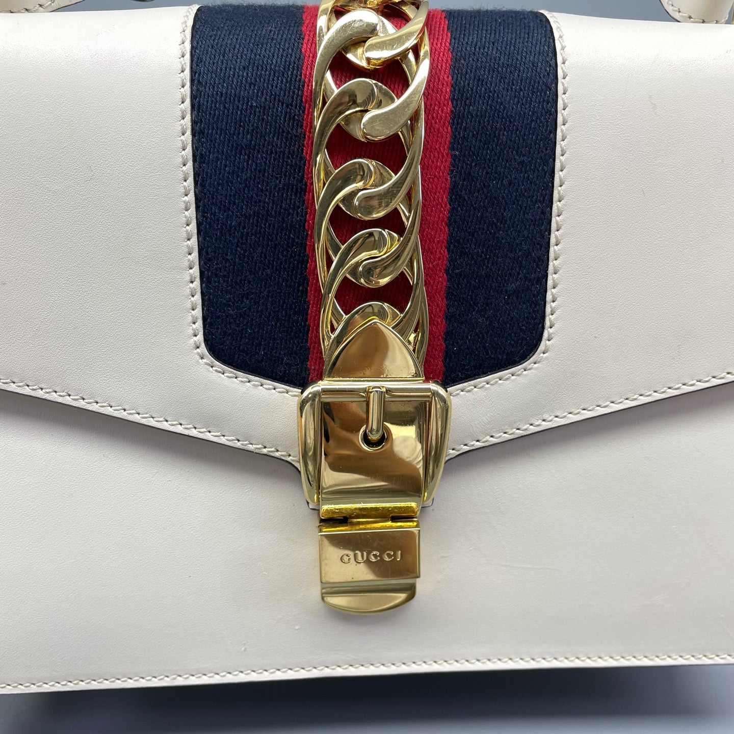 Gucci - Sylvie - Leather and Fabric - White with Red and Blue accents - (Medium)