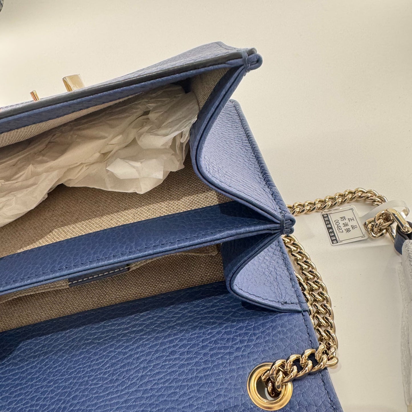 Gucci - Interlocking G Accordion Chain Bag - Grained leather - Blue - (mini)