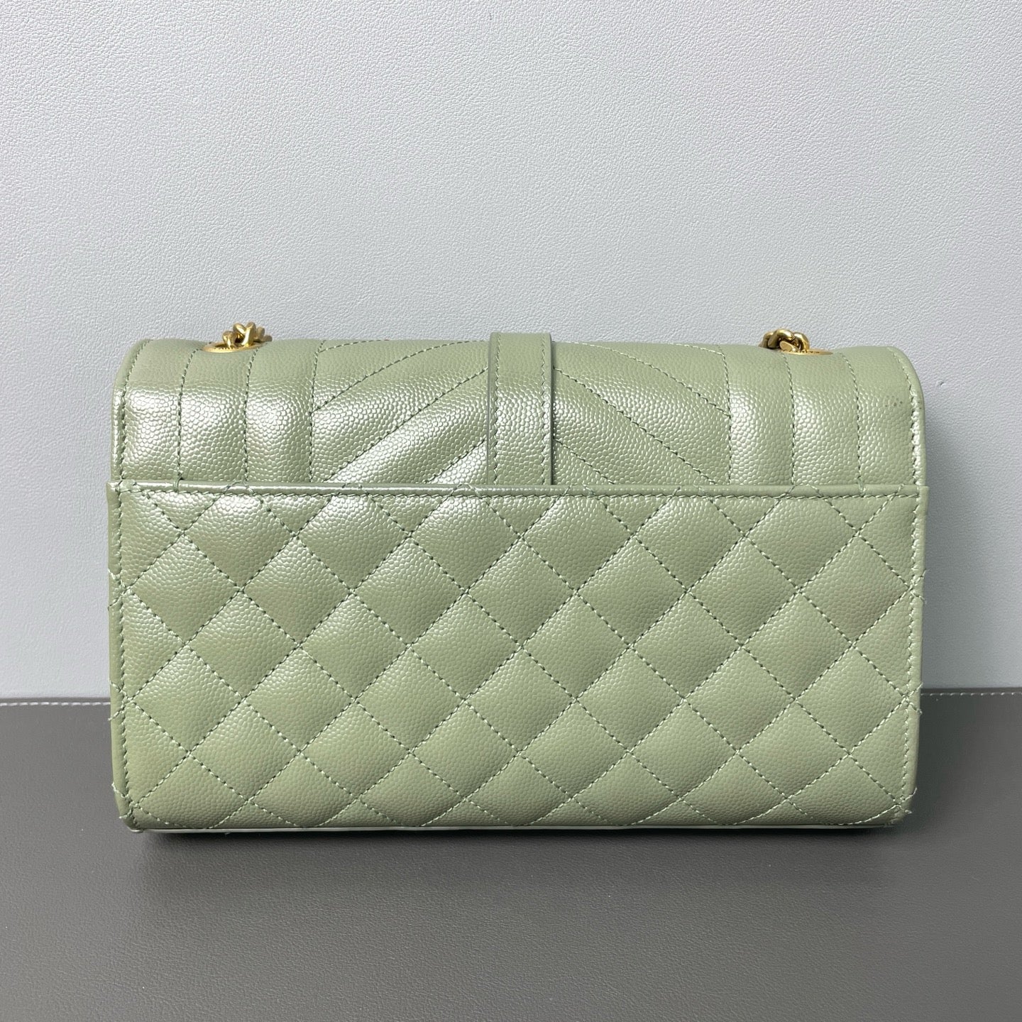 Saint Laurent - Monogram Envelope Chain Wallet - Grained leather - Green - (mini)