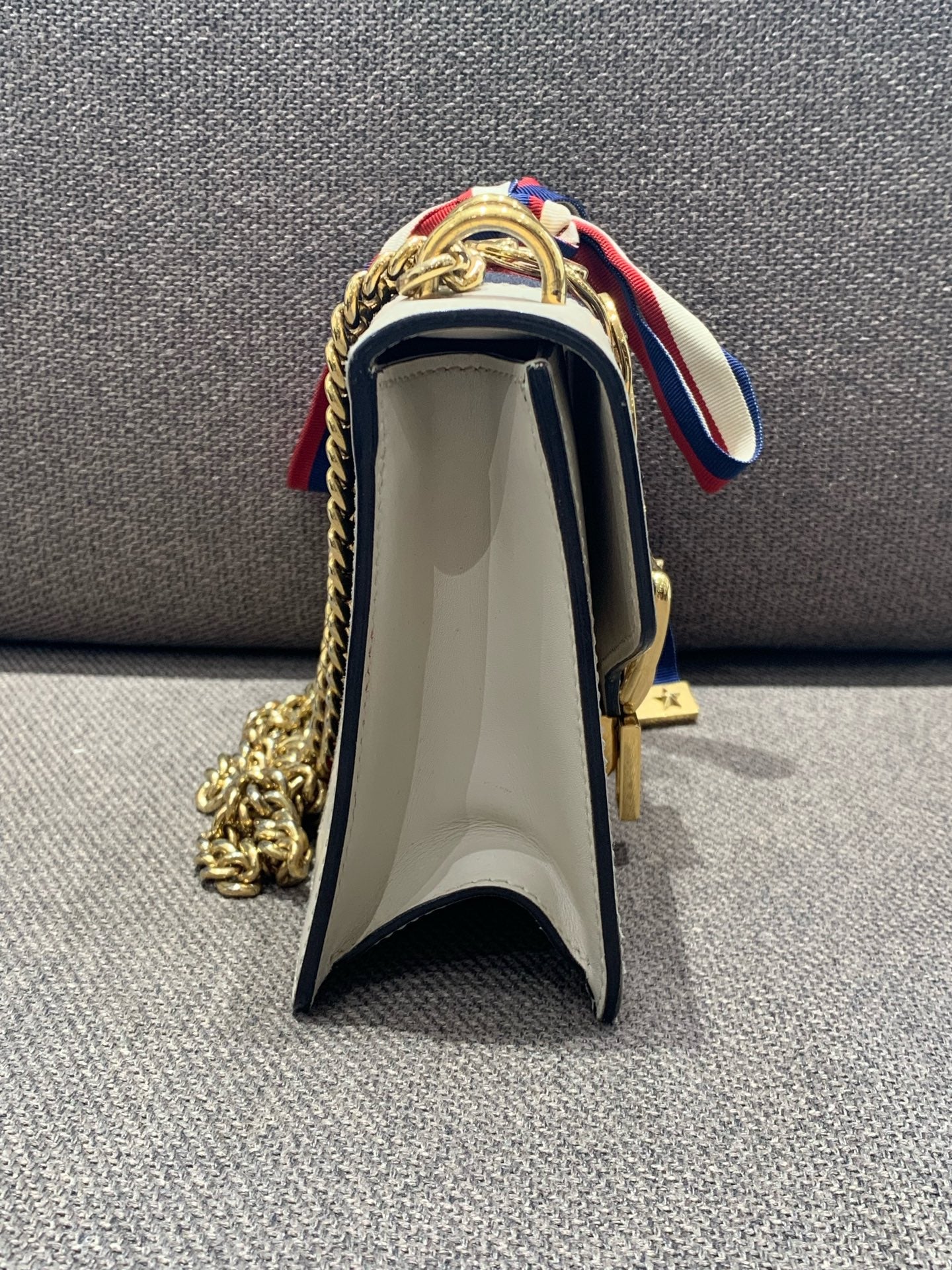 Gucci - Sylvie 1969 Mini Shoulder Bag - Smooth leather and Web fabric - White with Red and Navy Web - (mini)