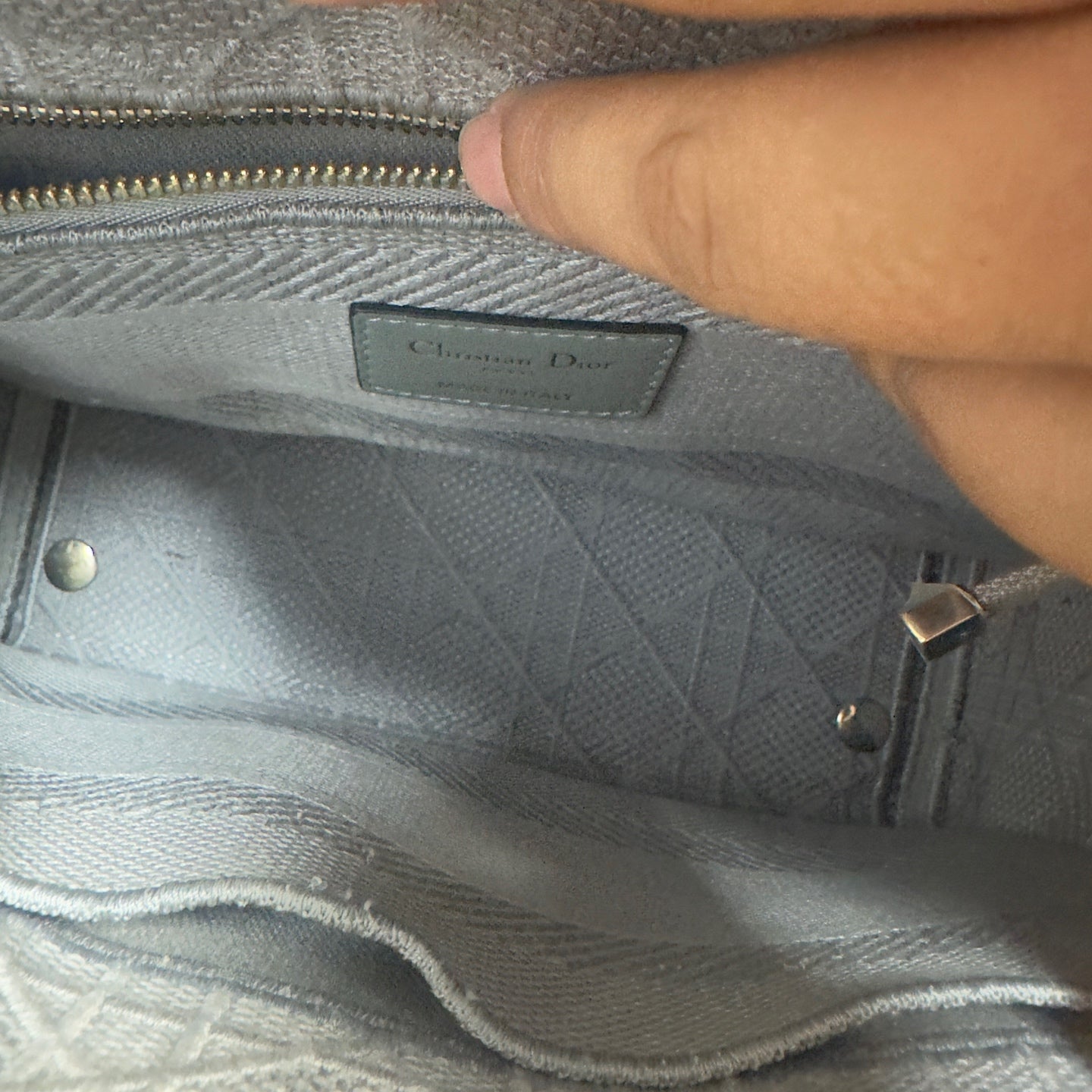 Dior - Lady Dior (Five-Grid Embroidered Series) - Cloth - Grey - (small)