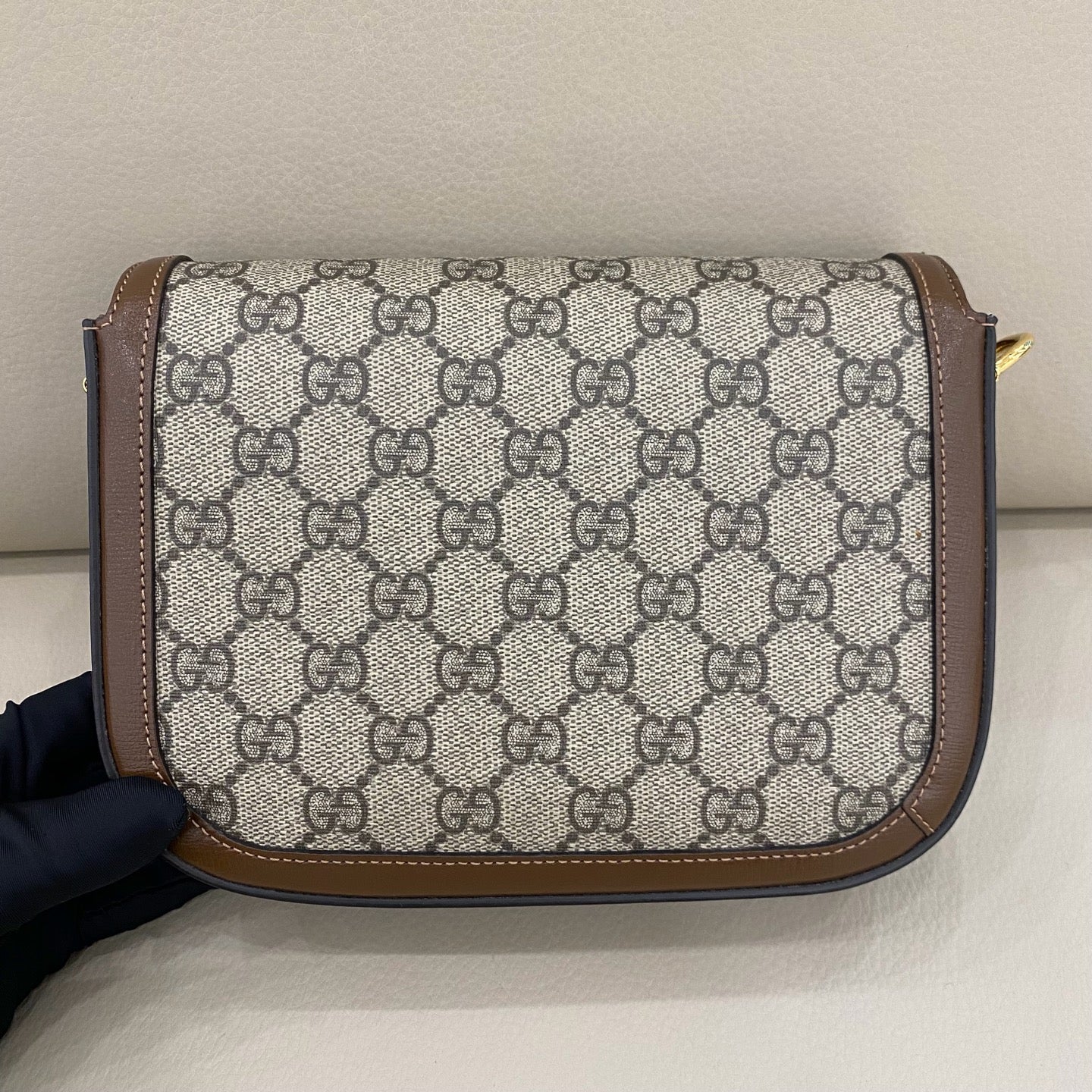 Gucci - Horsebit 1955 Small Shoulder Bag - GG Supreme canvas with leather trim - Beige and Brown - (small)