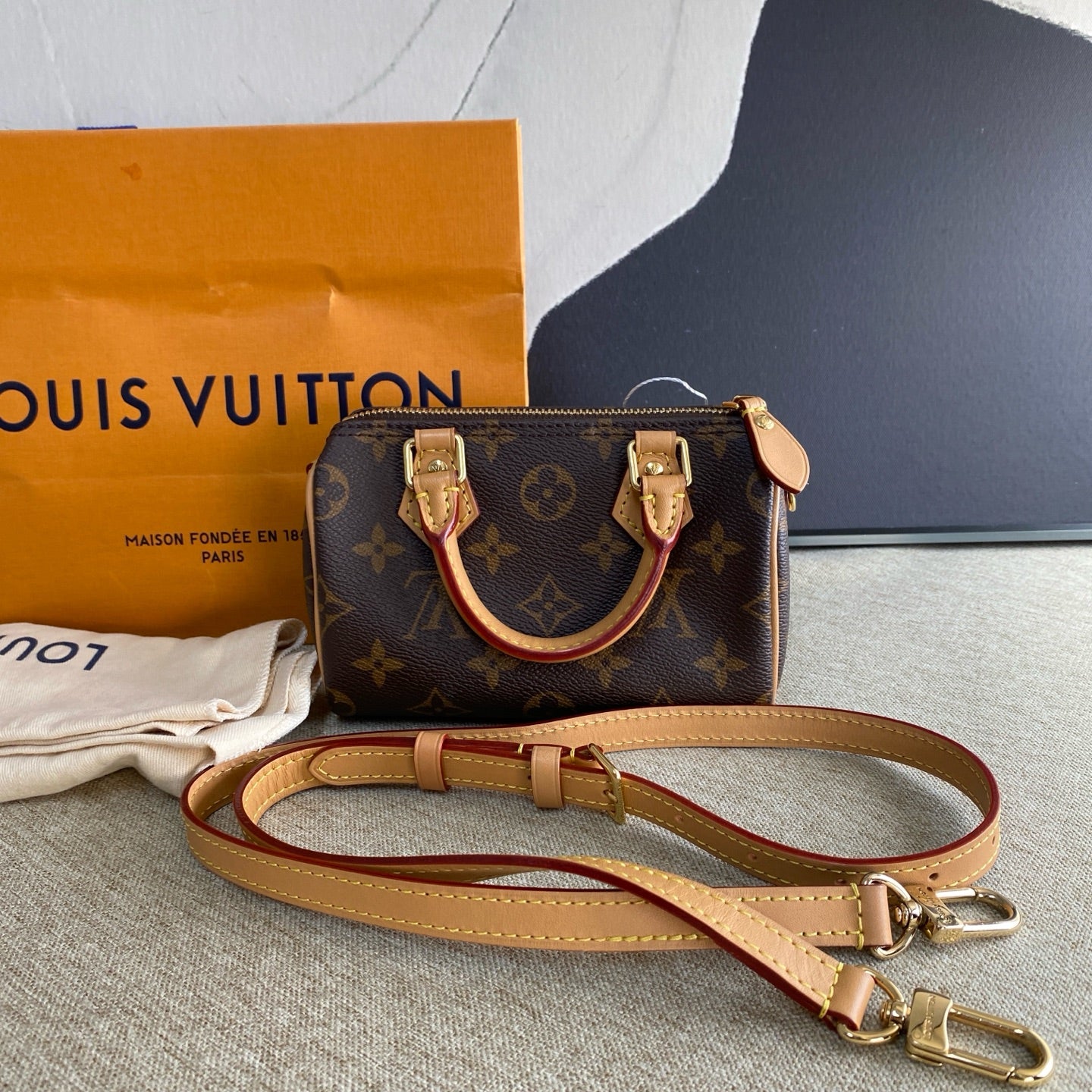 Louis Vuitton - Nano Speedy - Monogram coated canvas with natural cowhide leather trim - Brown - (mini)