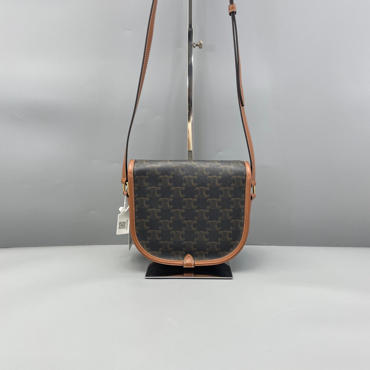 Celine - Triomphe Canvas Saddle Bag - Triomphe coated canvas with tan leather trim - Brown - (mini)