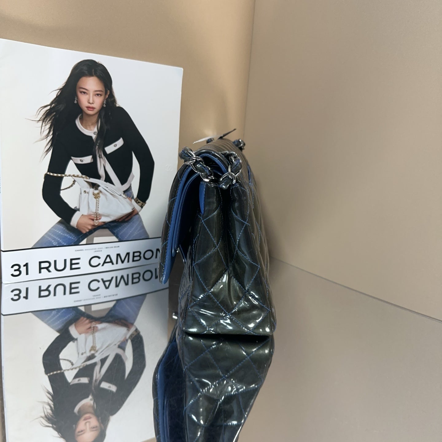 Chanel - Classic Flap Jumbo Double Flap - Patent leather - Blue - (Large)