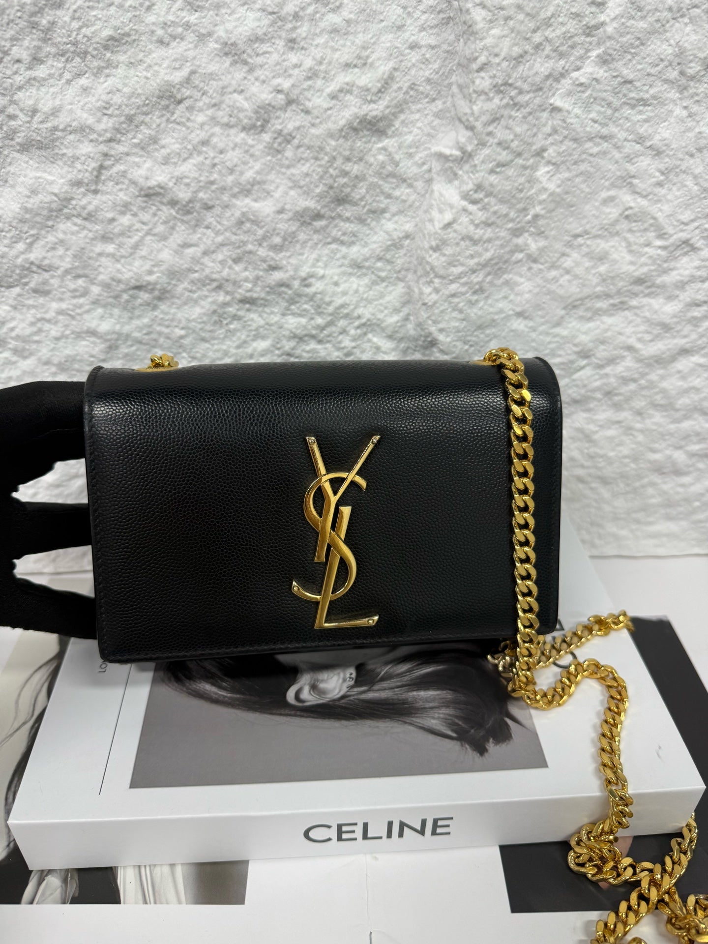 Saint Laurent - Mini Kate - Grained leather - Black with Gold-Tone Hardware - (mini)
