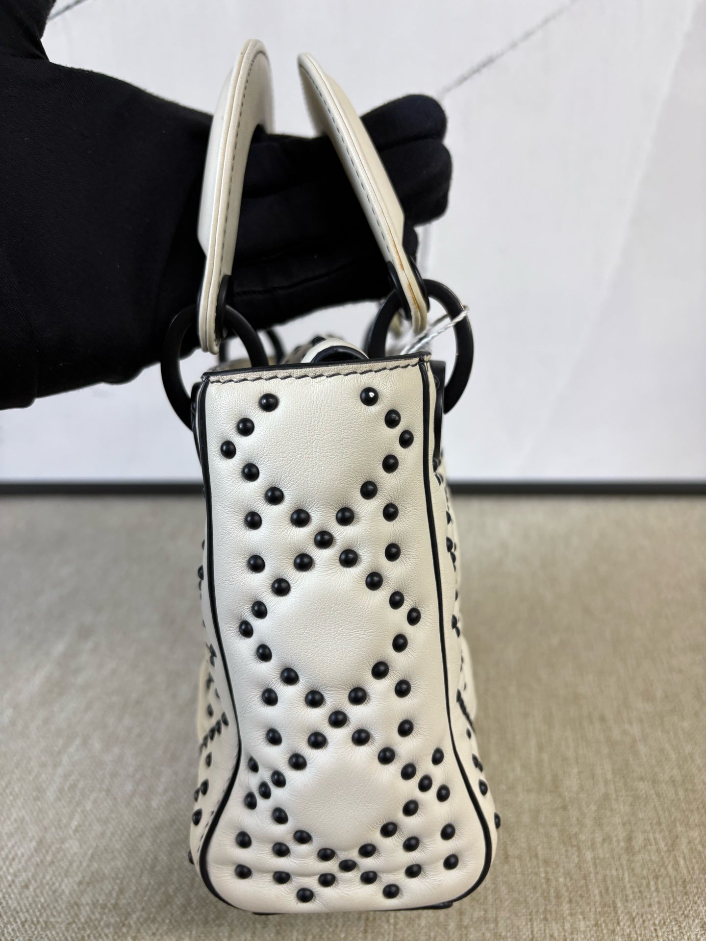 Dior - Lady Dior Studded Mini Bag - Cowhide leather - White - (Mini)
