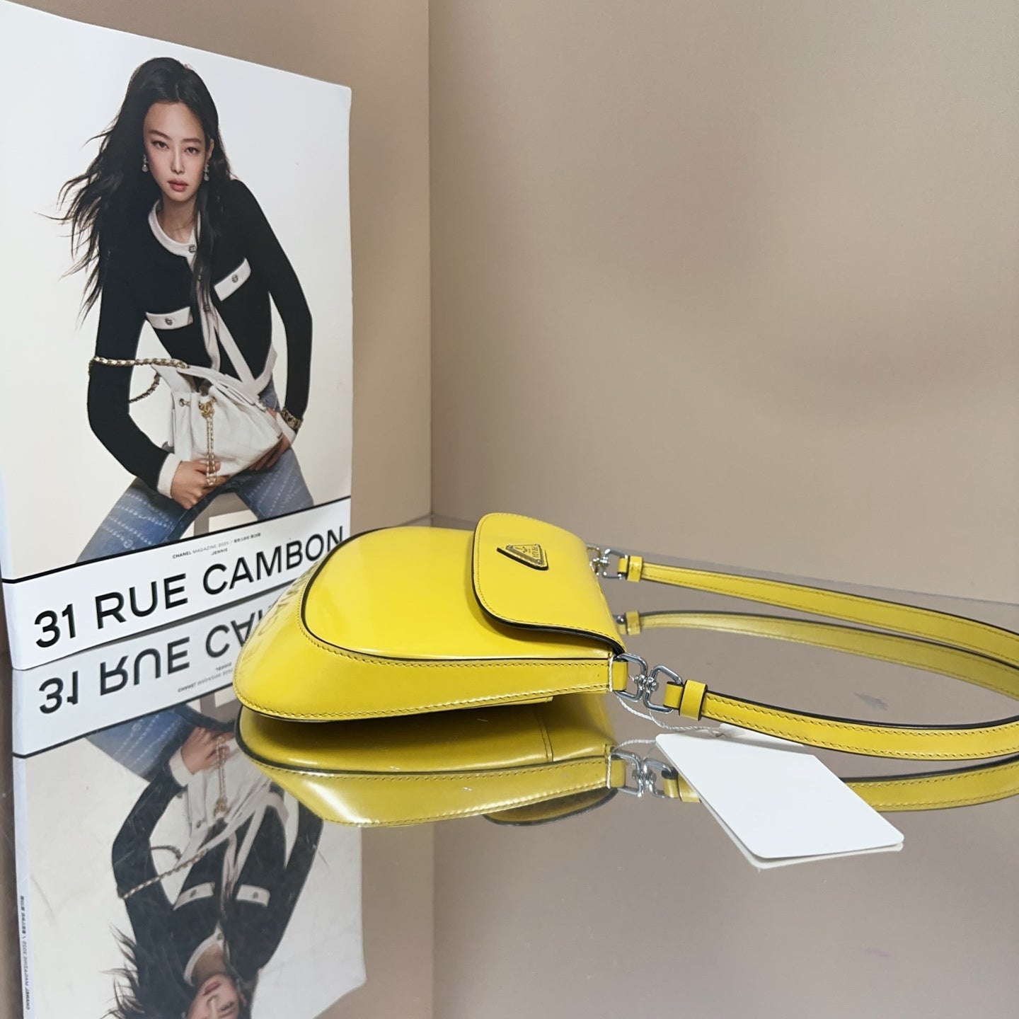 Prada - Cleo Flap Small Shoulder Bag - Box leather - Yellow - (small)
